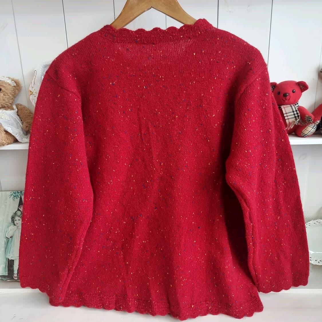 Lefumoir 레드 울 니트 가디건  입체 플라워 자수 상품이미지7