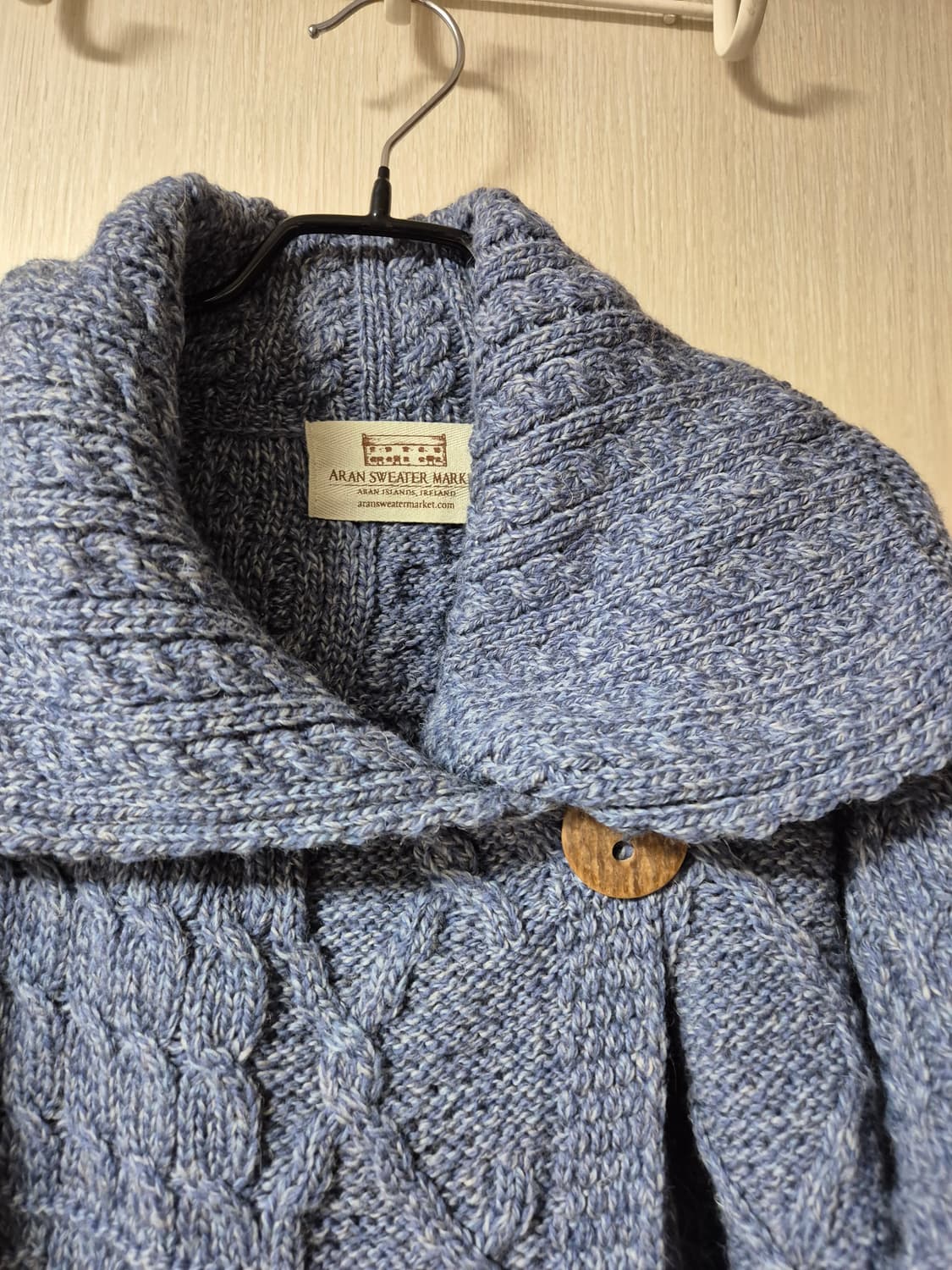 아란 스웨터 마켓 케이블 니트 메리노울  가디건 블루 상품이미지3