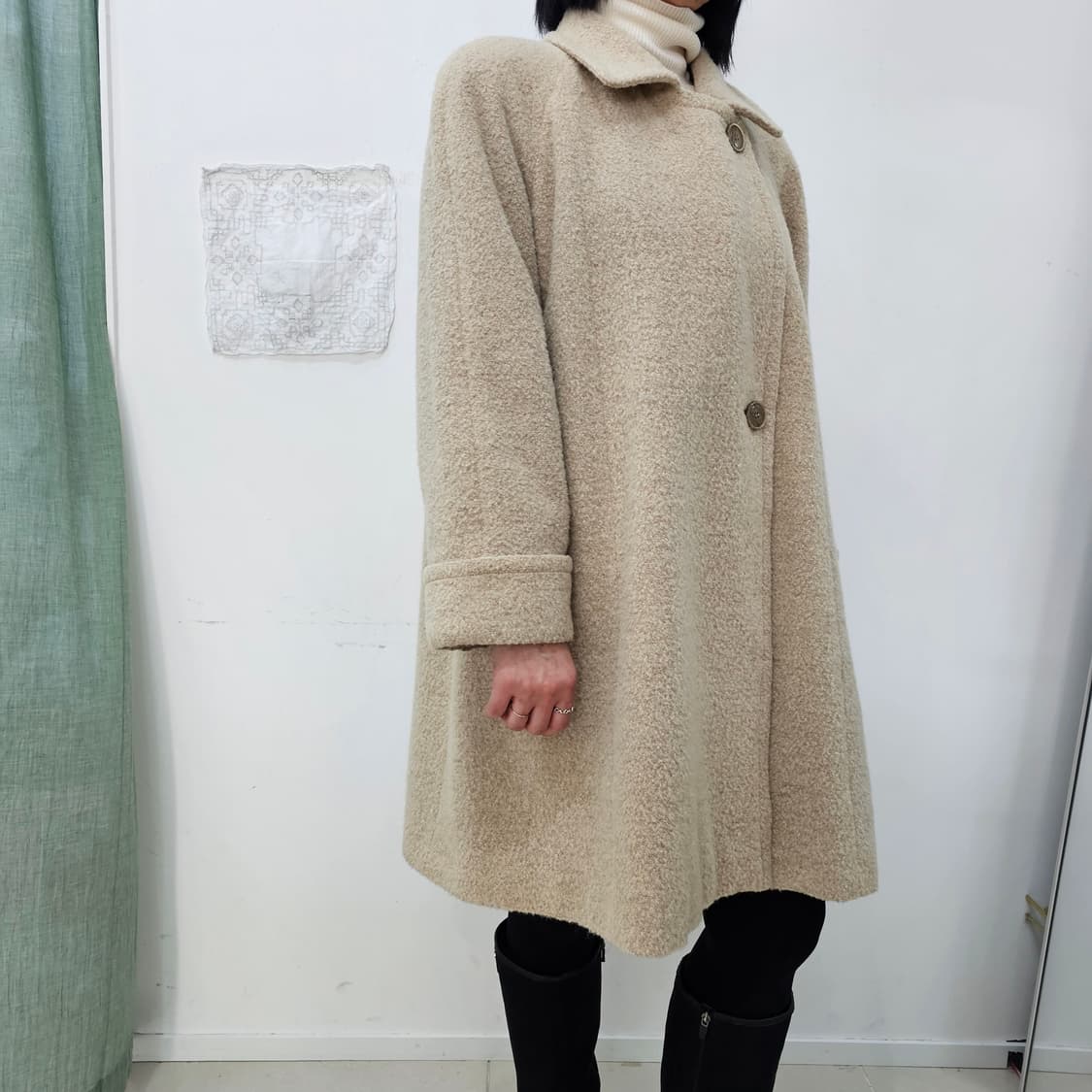 SANYO 울 블렌드 내추럴 베이지 하프코트 상품이미지2