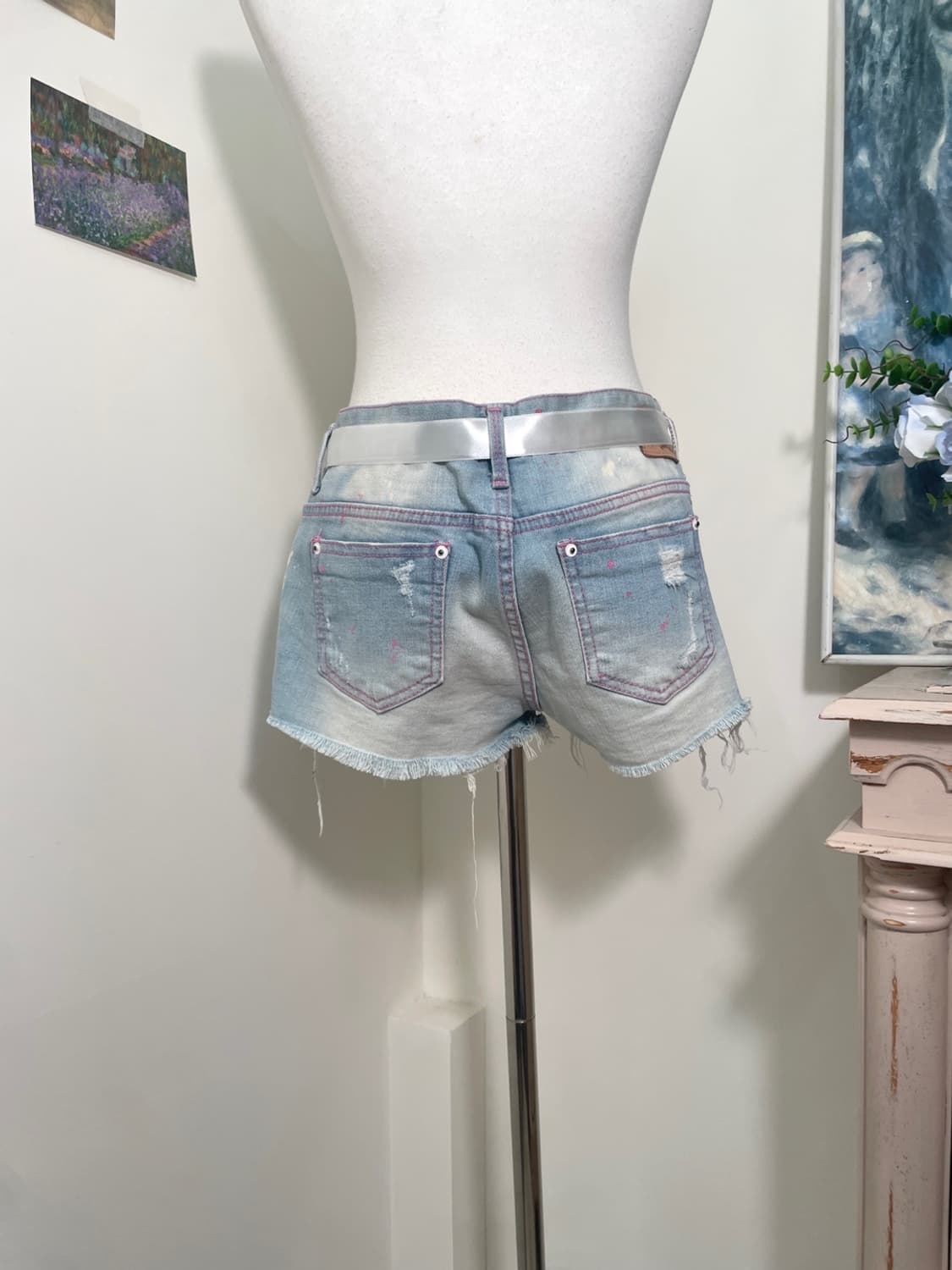 light denim pink check detail summer pan 상품이미지4