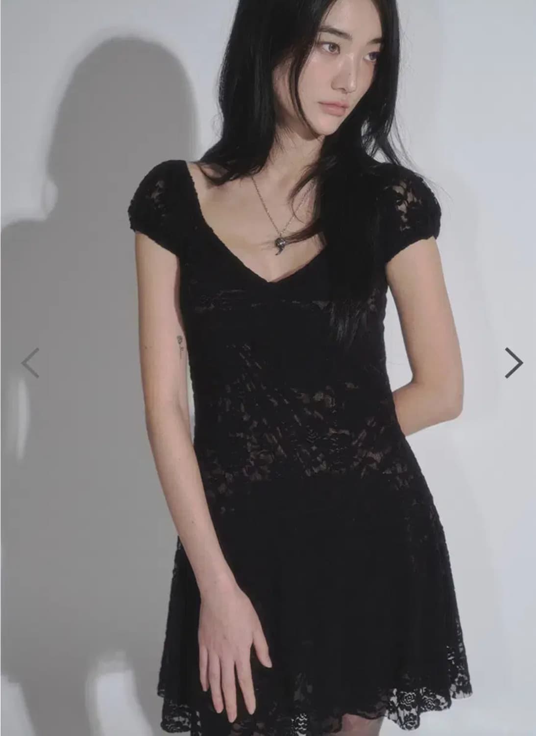 애즈온 플로라 레이스 퍼프 드레스 블랙 flora lace 원피스 상품이미지1