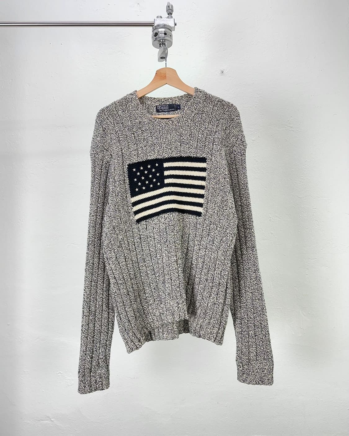 폴로 랄프로렌 블랙 앤 그레이 성조기 크루넥 니트 스웨터 상품이미지1