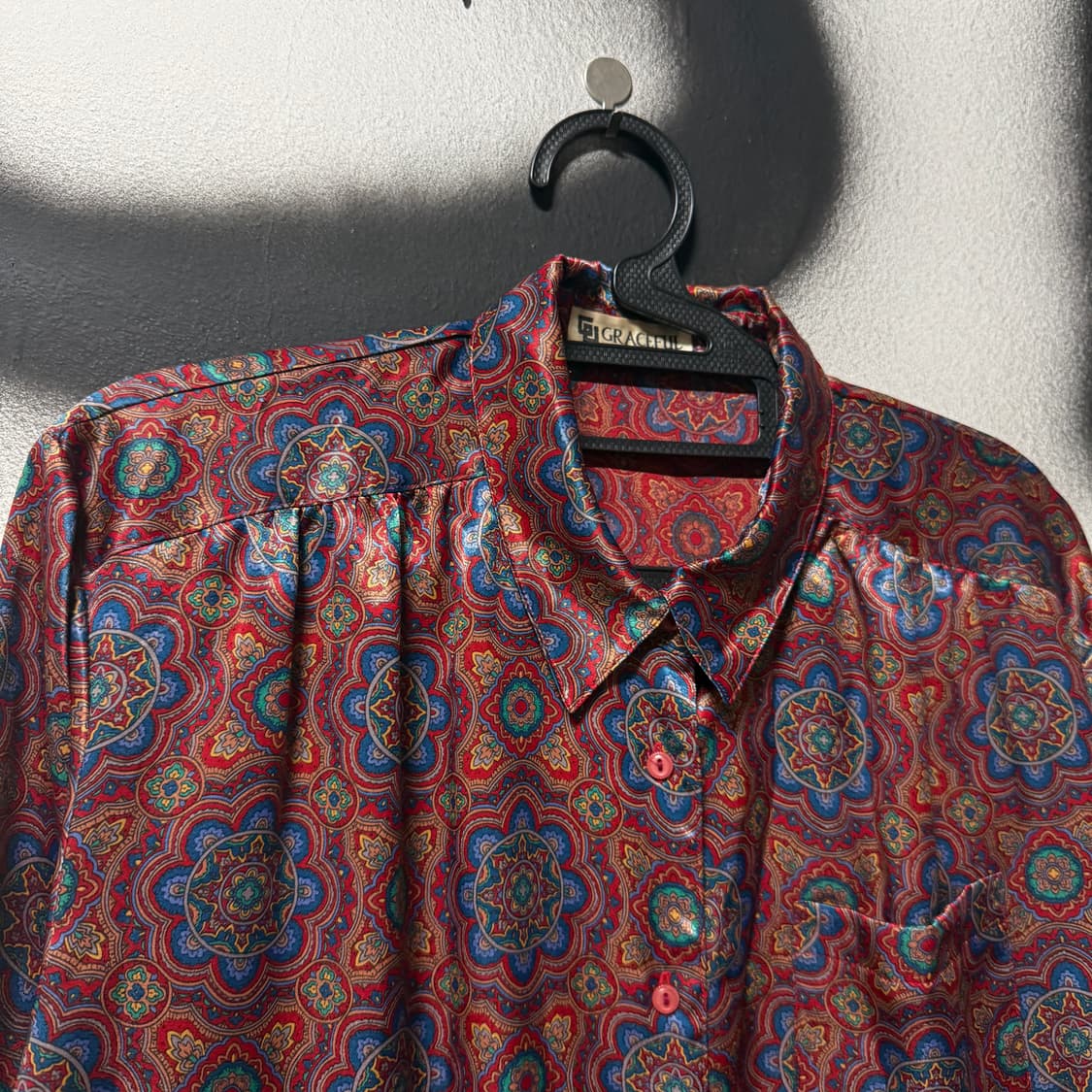 VTG 빈티지 새틴 페이즐리 만다라 패턴 원포켓 긴팔 셔츠 상품이미지3