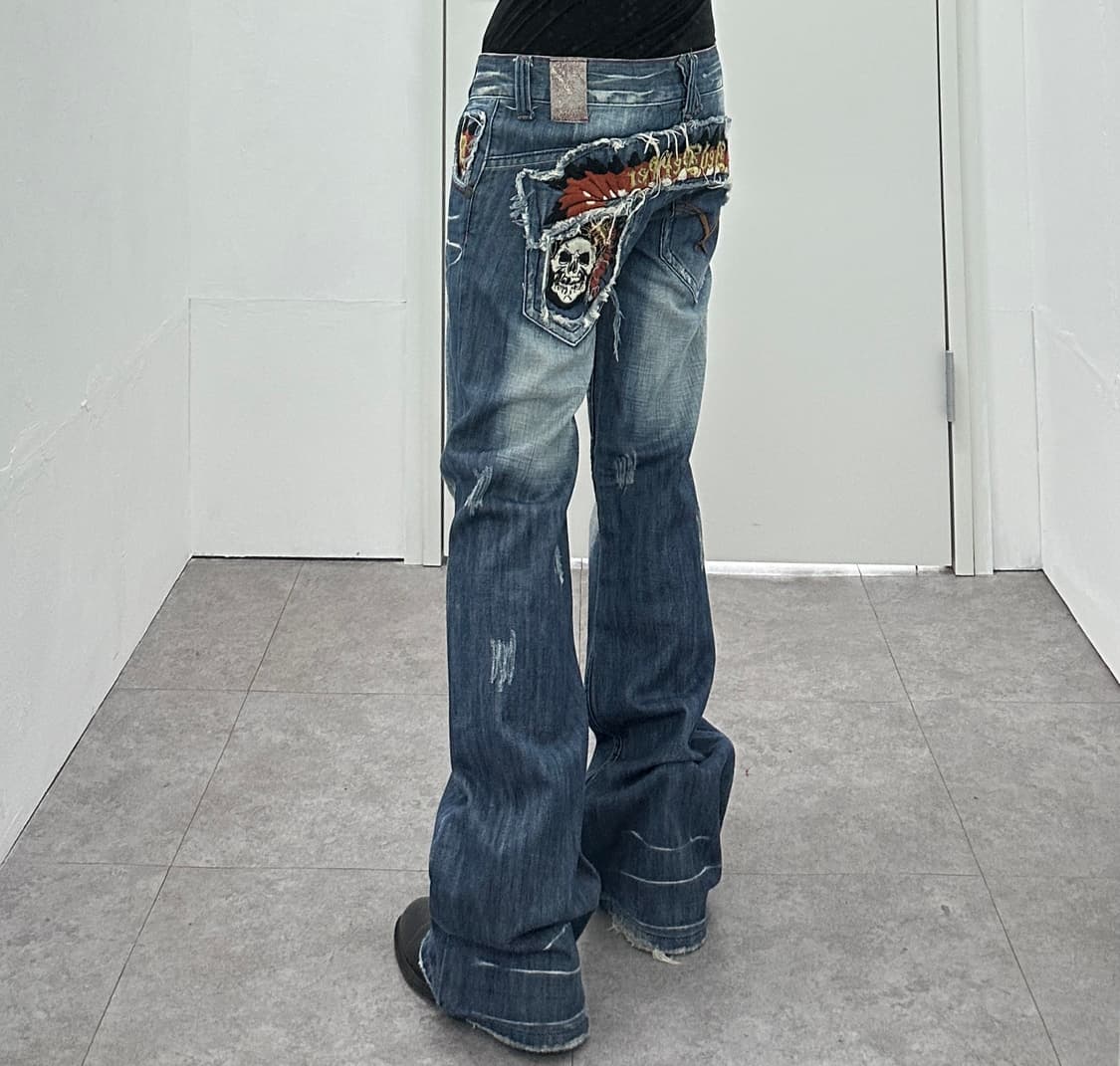 Red Pepper Skull Embroidered Bootcut Den 상품이미지1