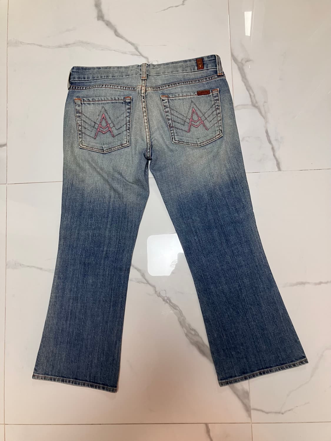 Y2K 세븐진 로우라이즈 크롭 핑크 A포켓 부츠컷 청바지 상품이미지2