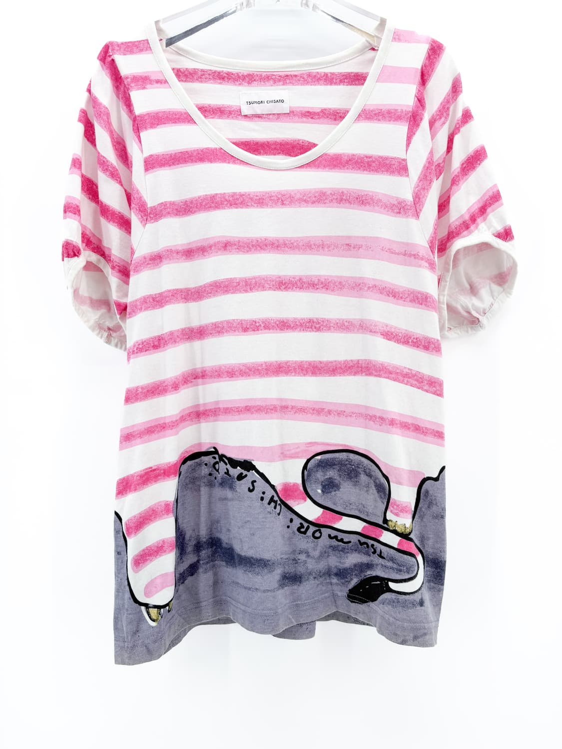 츠모리치사토 스트라이프 퍼프 소매 반팔티셔츠 상품이미지5