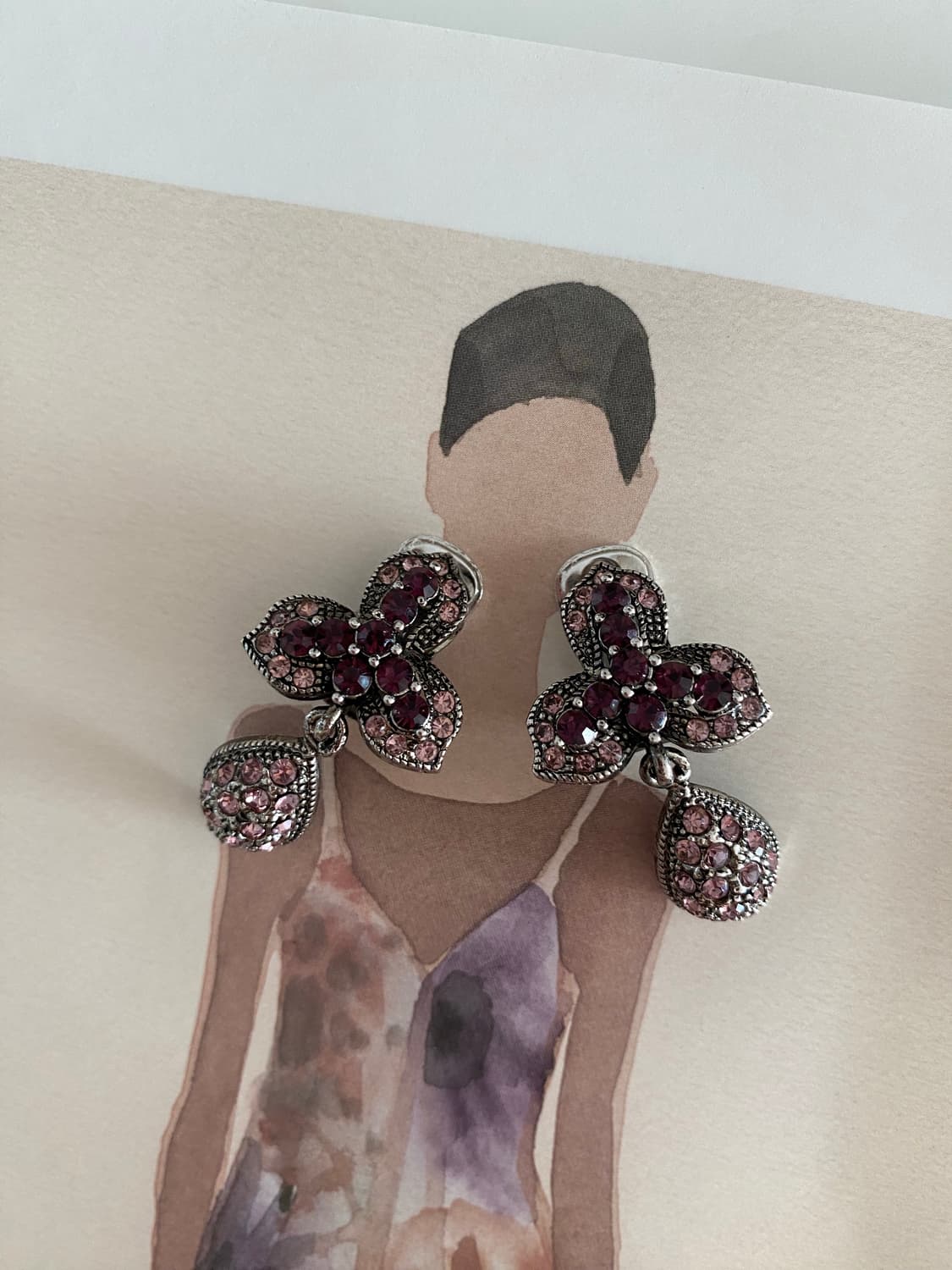 빈티지 플라워 큐빅 드롭 귀걸이 일본 수입 상품이미지2