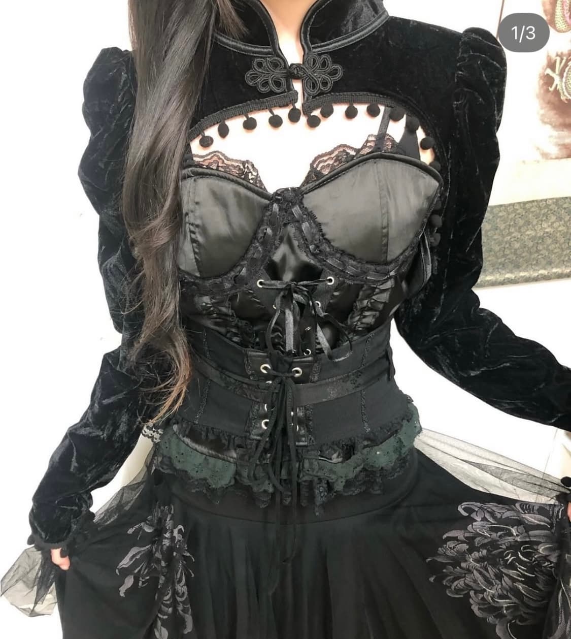 ozz on 오즈온깔 오리엔탈 고딕 펑크 슬리브 코르셋 파우닝 나시 상품이미지1