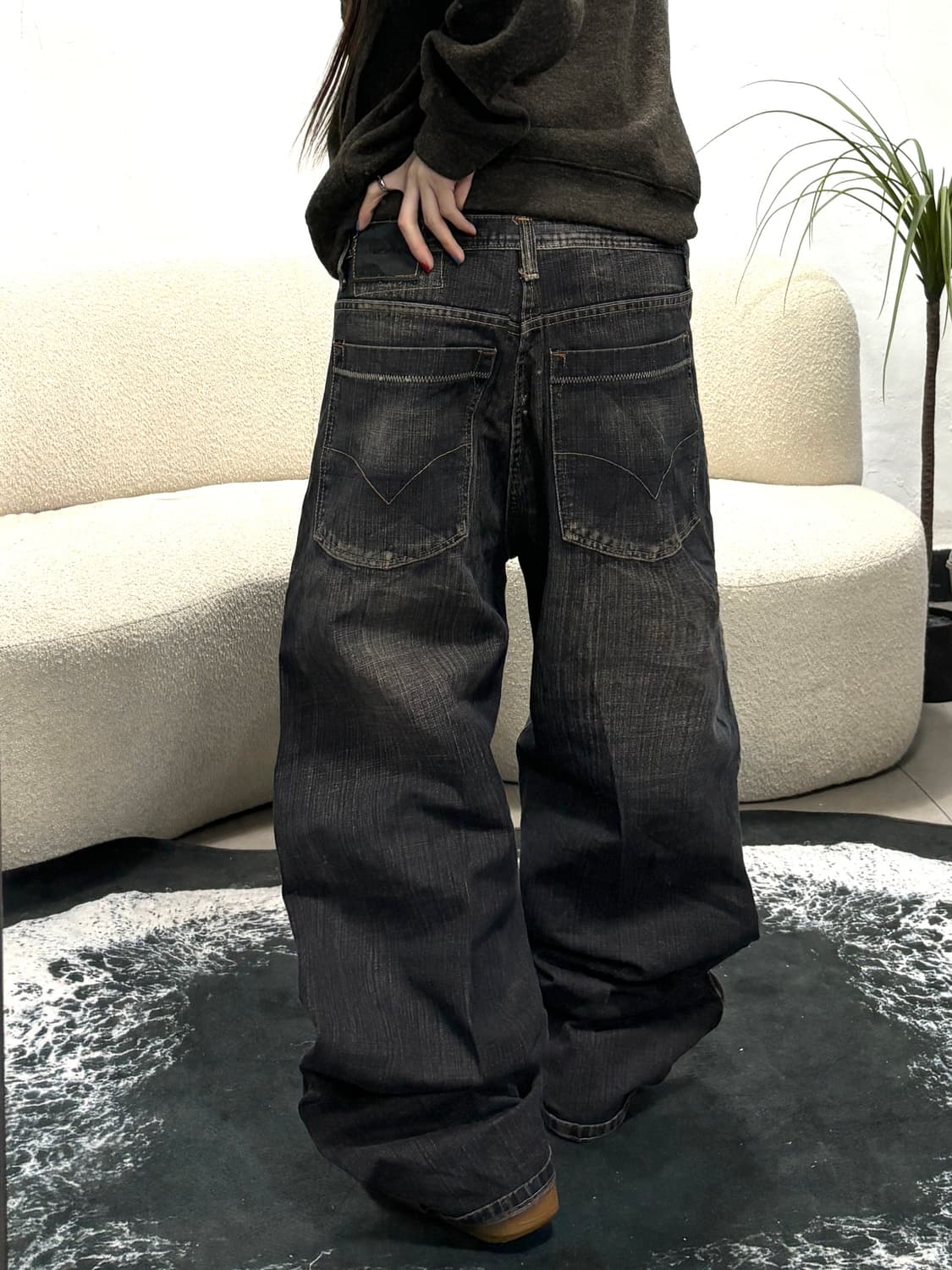 90s Rock & Republic 스트릿 무드 초와이드 워싱 밴츠 상품이미지3