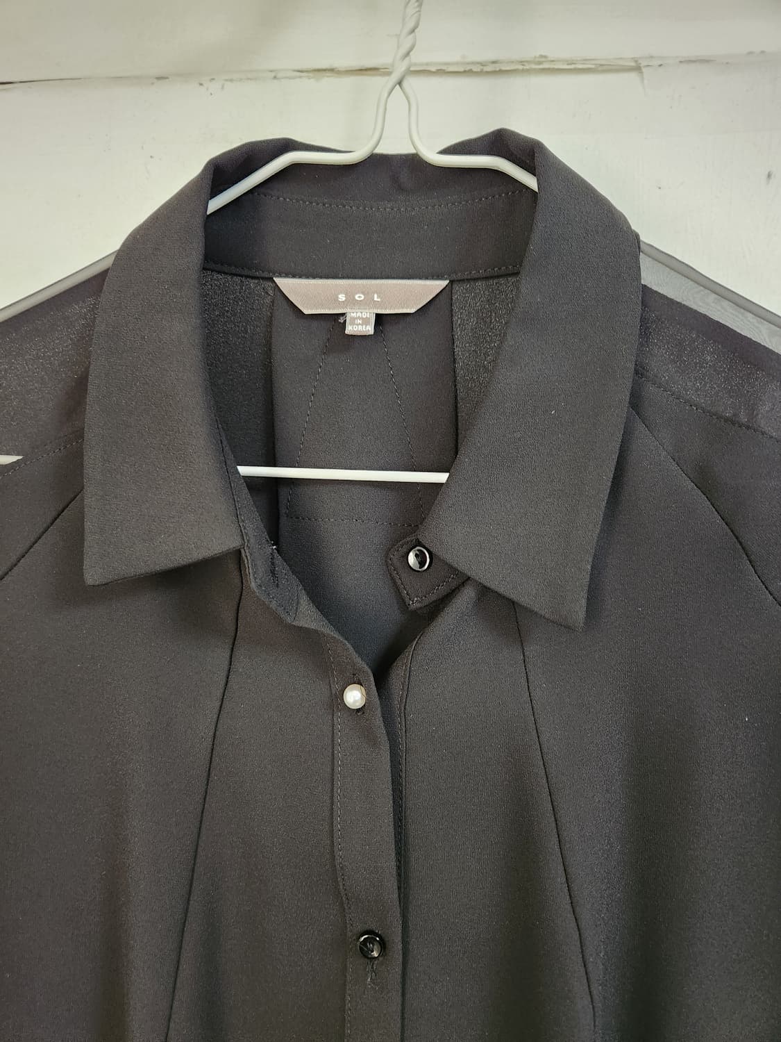 새옷)SOL 블랙 시스루 소매 배색  블라우스 F(55~66) 상품이미지4