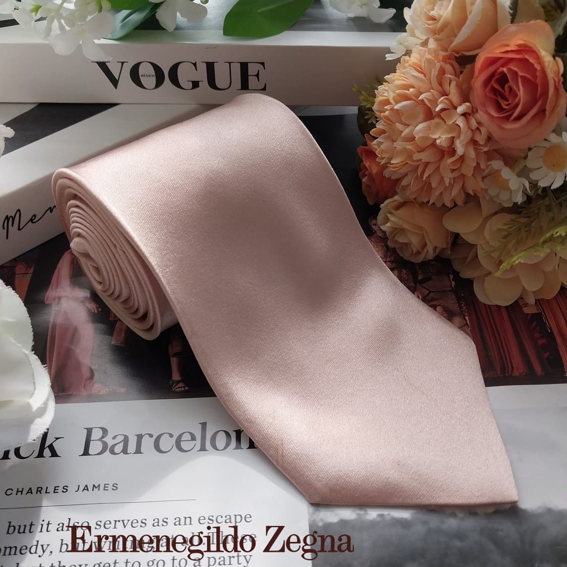 제냐 실크 라이트핑크 넥타이 9.3cm A등급 K2309 상품이미지1