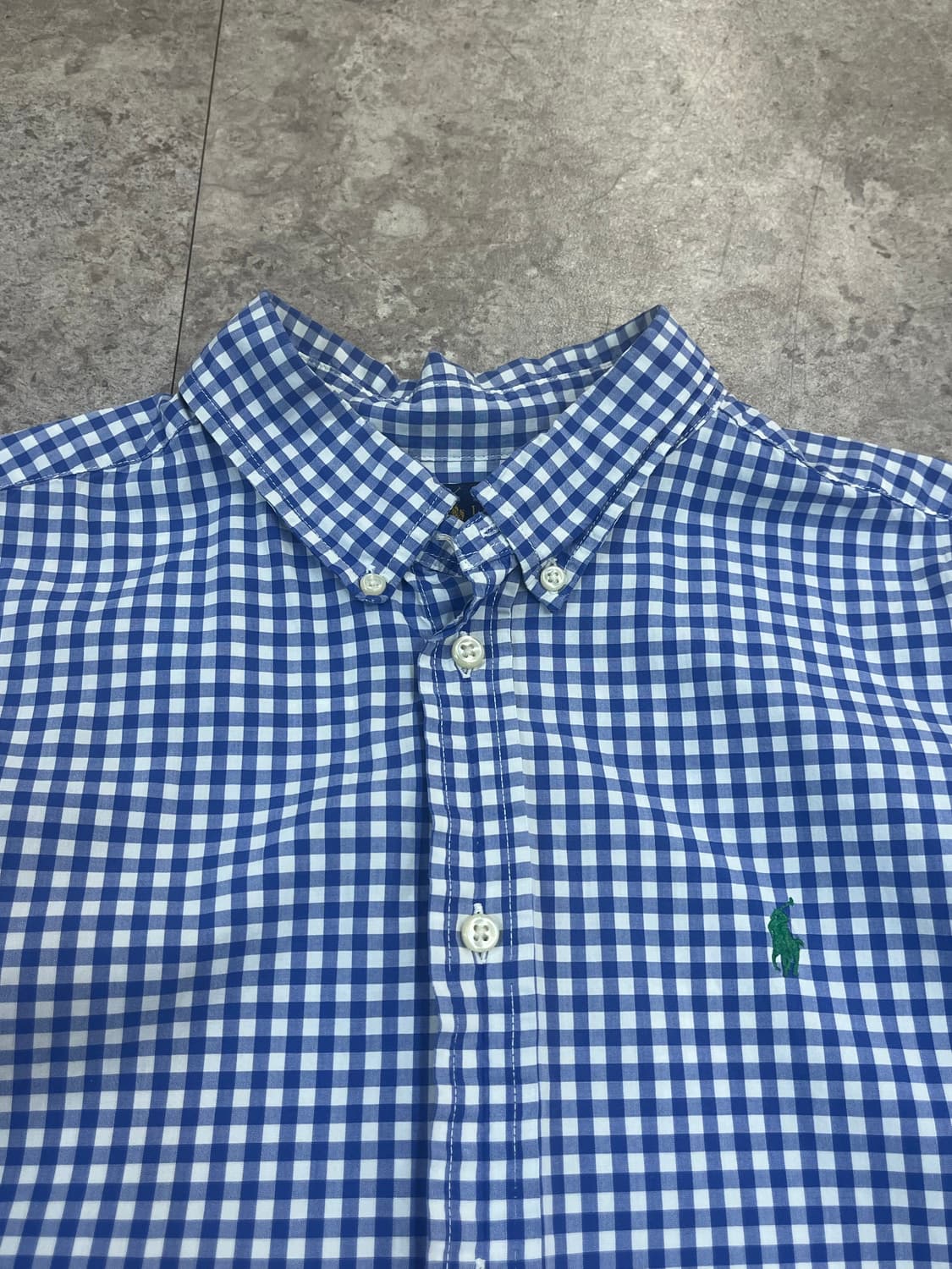 폴로 랄프로렌 깅엄 체크 반팔 셔츠 블루 XL #csz4066 상품이미지5