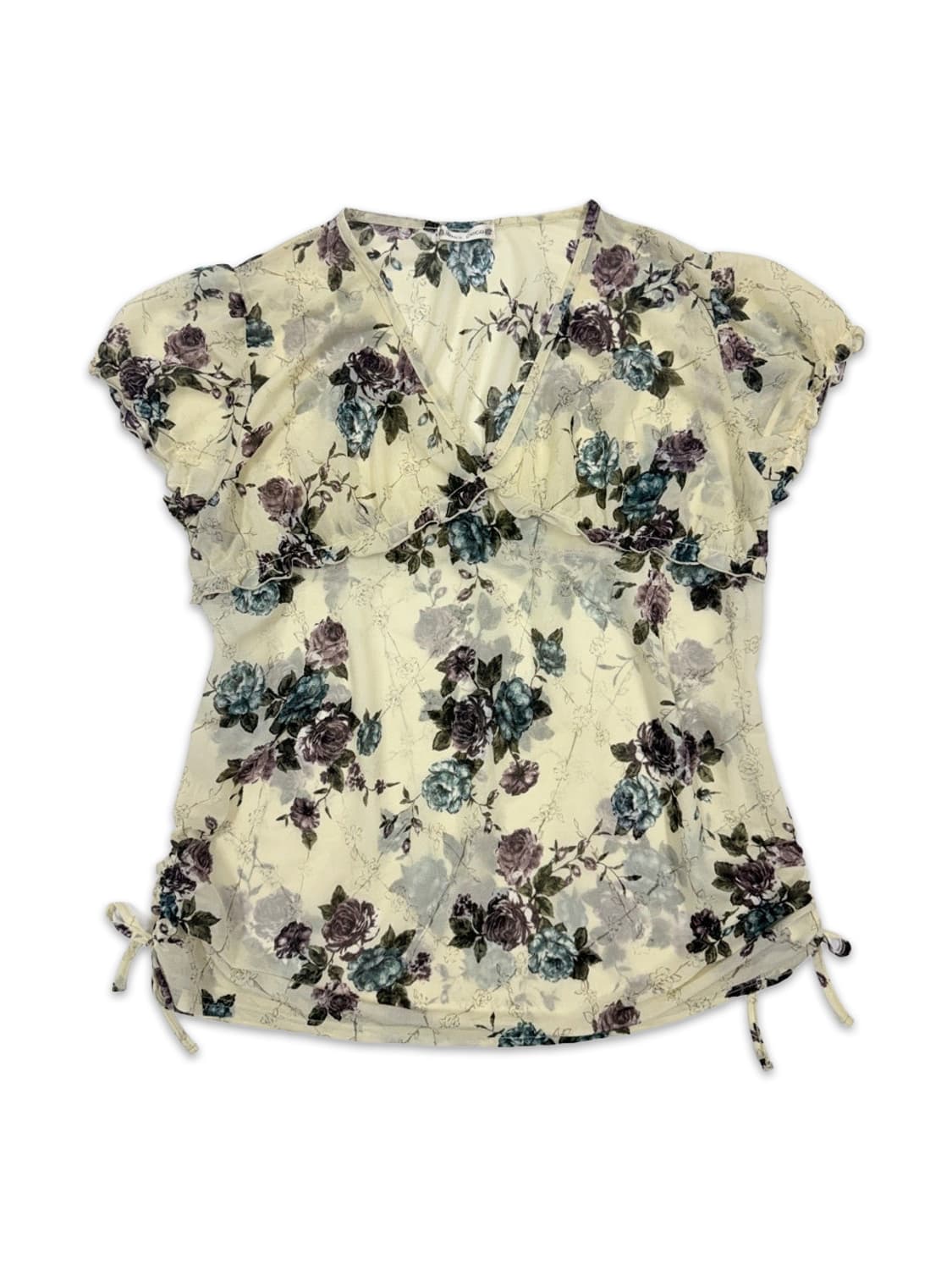 빈티지 Rosa Deco 아이보리 로즈 시스루 프릴 블라우스 상품이미지1