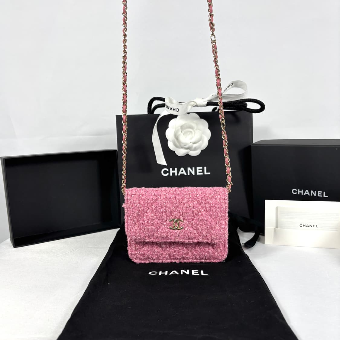 (새상품,풀구성)샤넬 핑크 트위드 플랩 체인 숄더백 내장칩 상품이미지2
