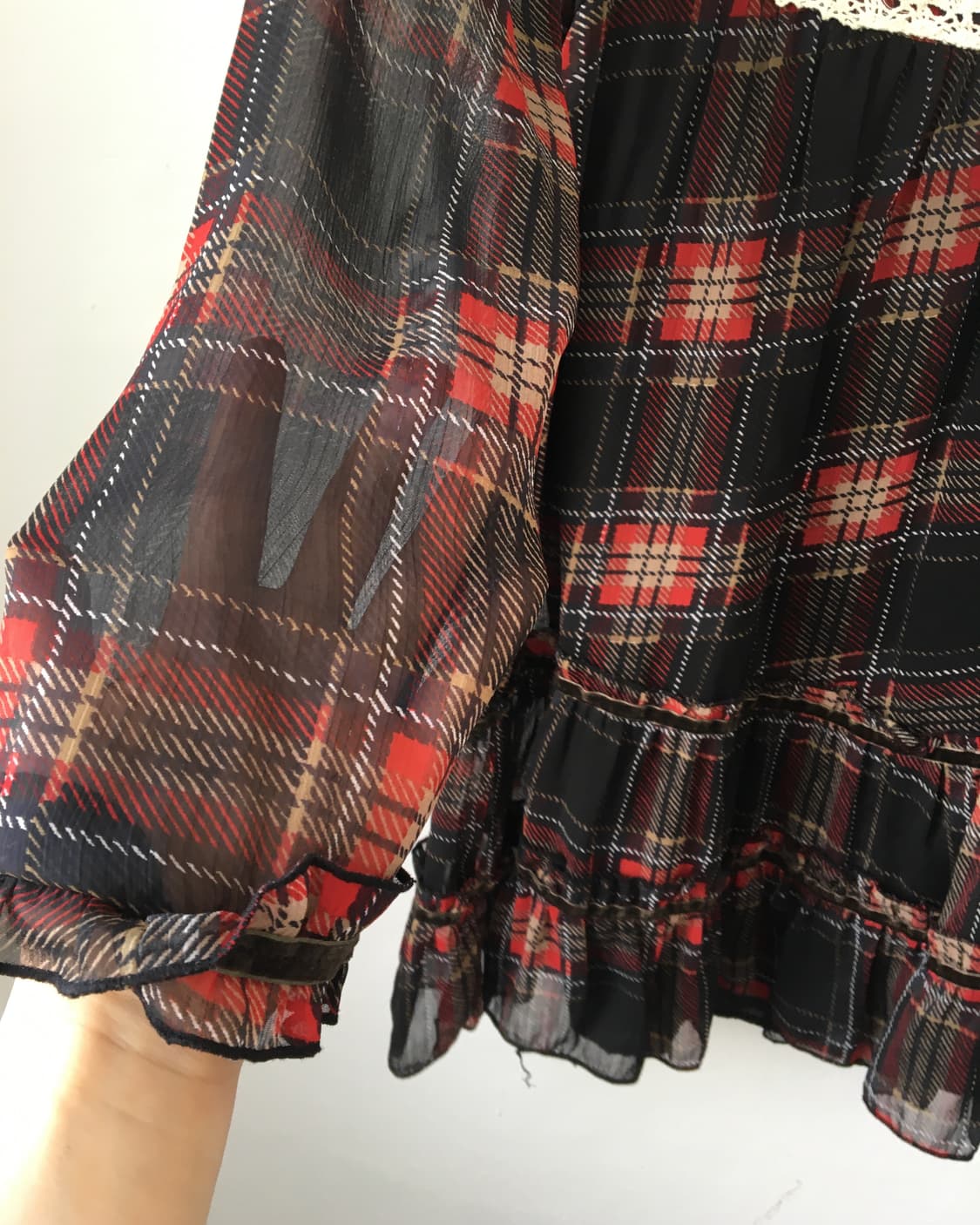 Crochet trimming check pattern onepiece 상품이미지5