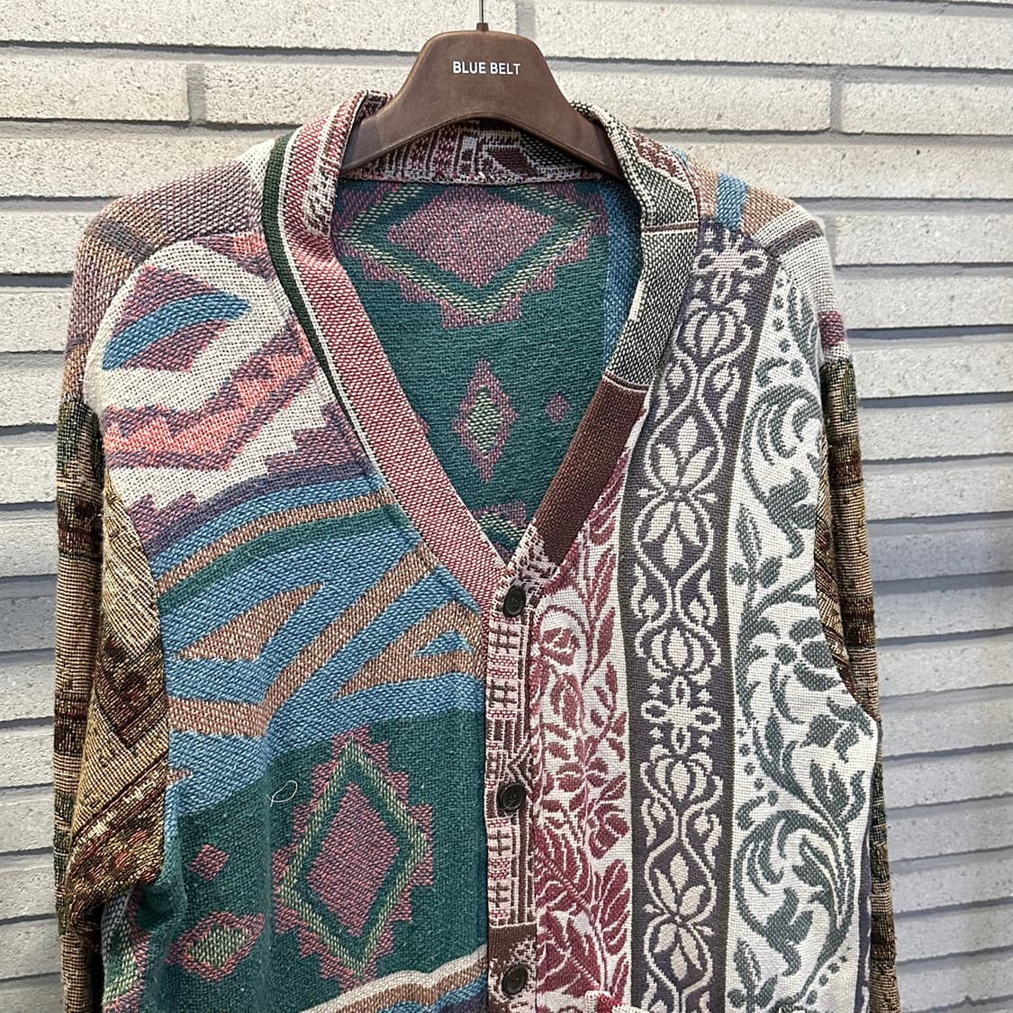 USA VINTAGE 러그 블랭킷 리메이크 가디건 아즈텍 패턴 믹스 배색 상품이미지4