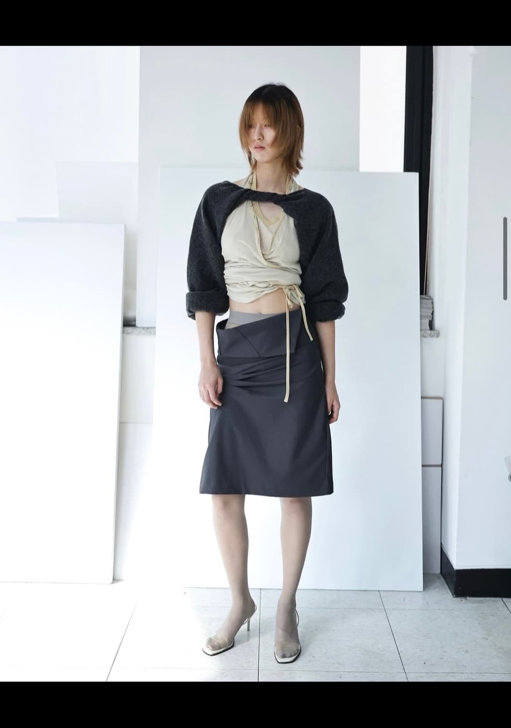 울리카 율리카 ulika sanctus 니트 볼레로 챠콜 상품이미지1