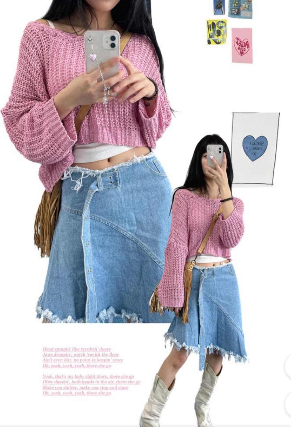 아쿠비클럽 핑크 크롭 니트 상품이미지1