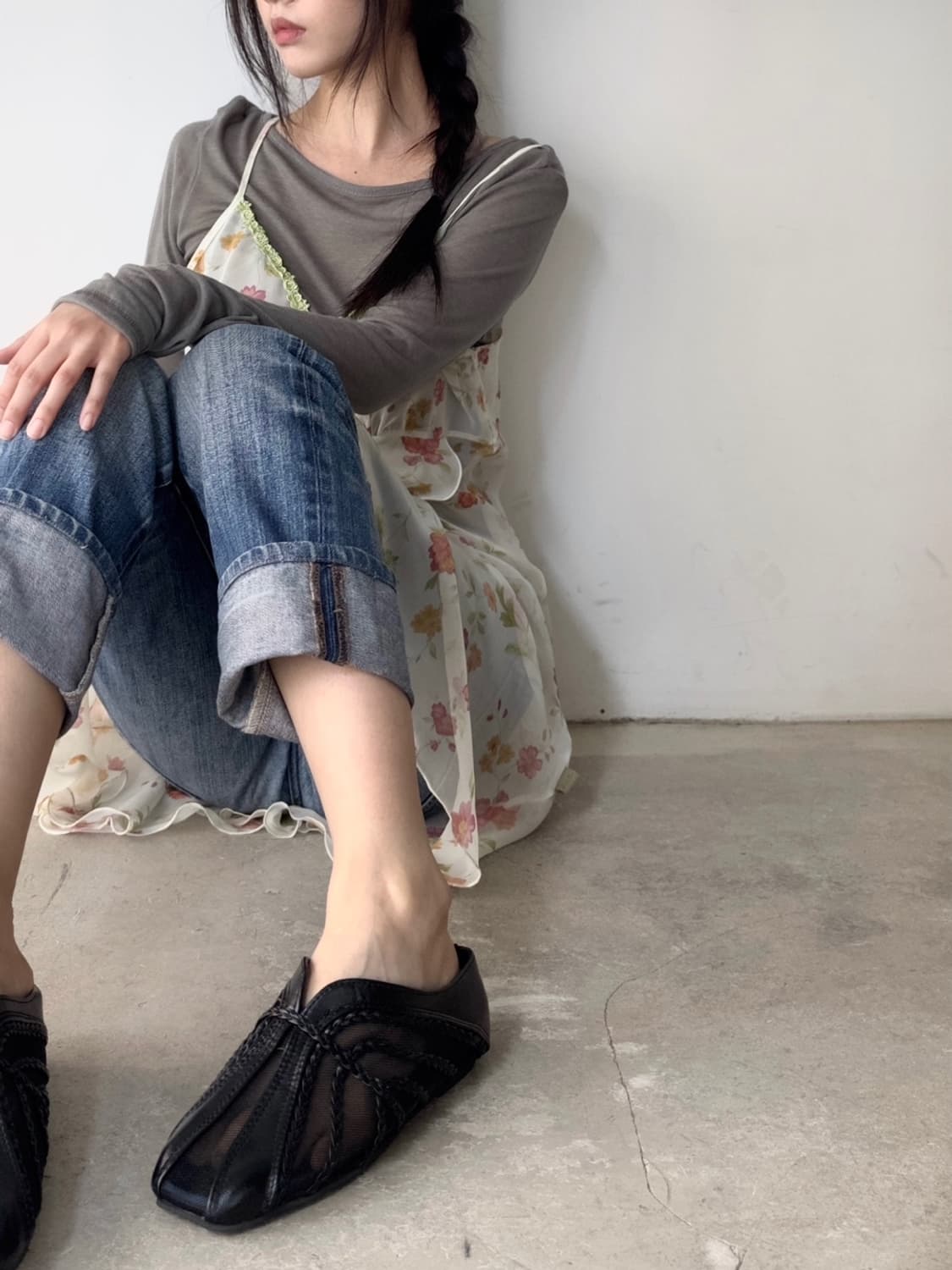 Flower layer ops & top / beige & lime 상품이미지7