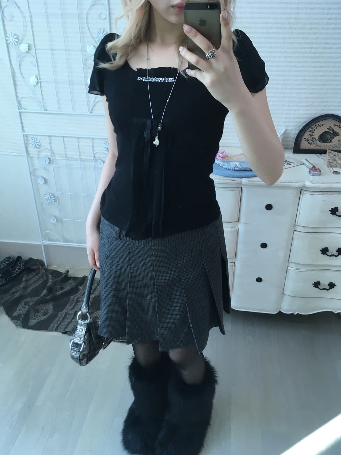 일본빈티지 prideglide 블랙 반팔 블라우스 상품이미지6