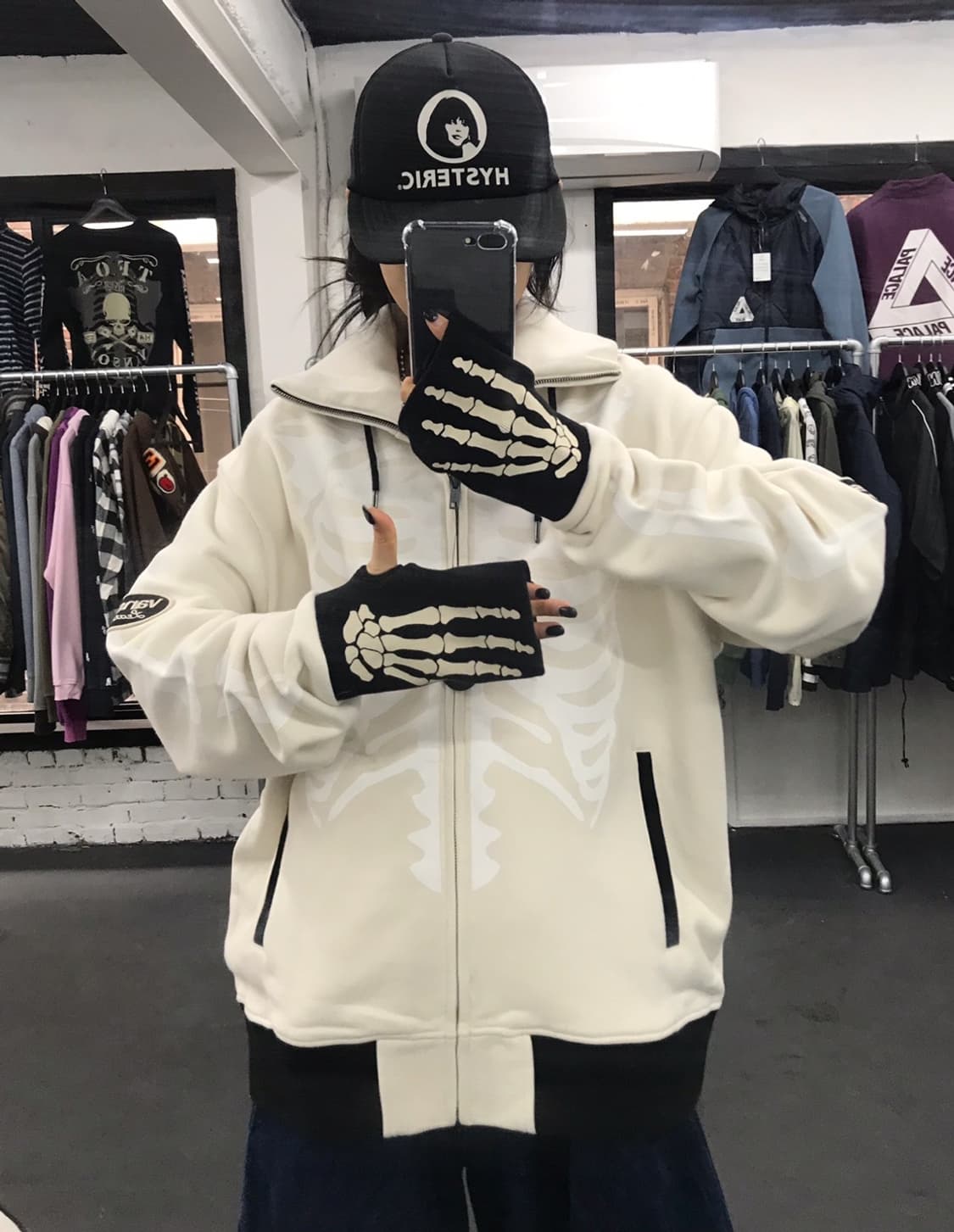 밴슨 레더 화이트 본 하이넥 후드집업 상품이미지1