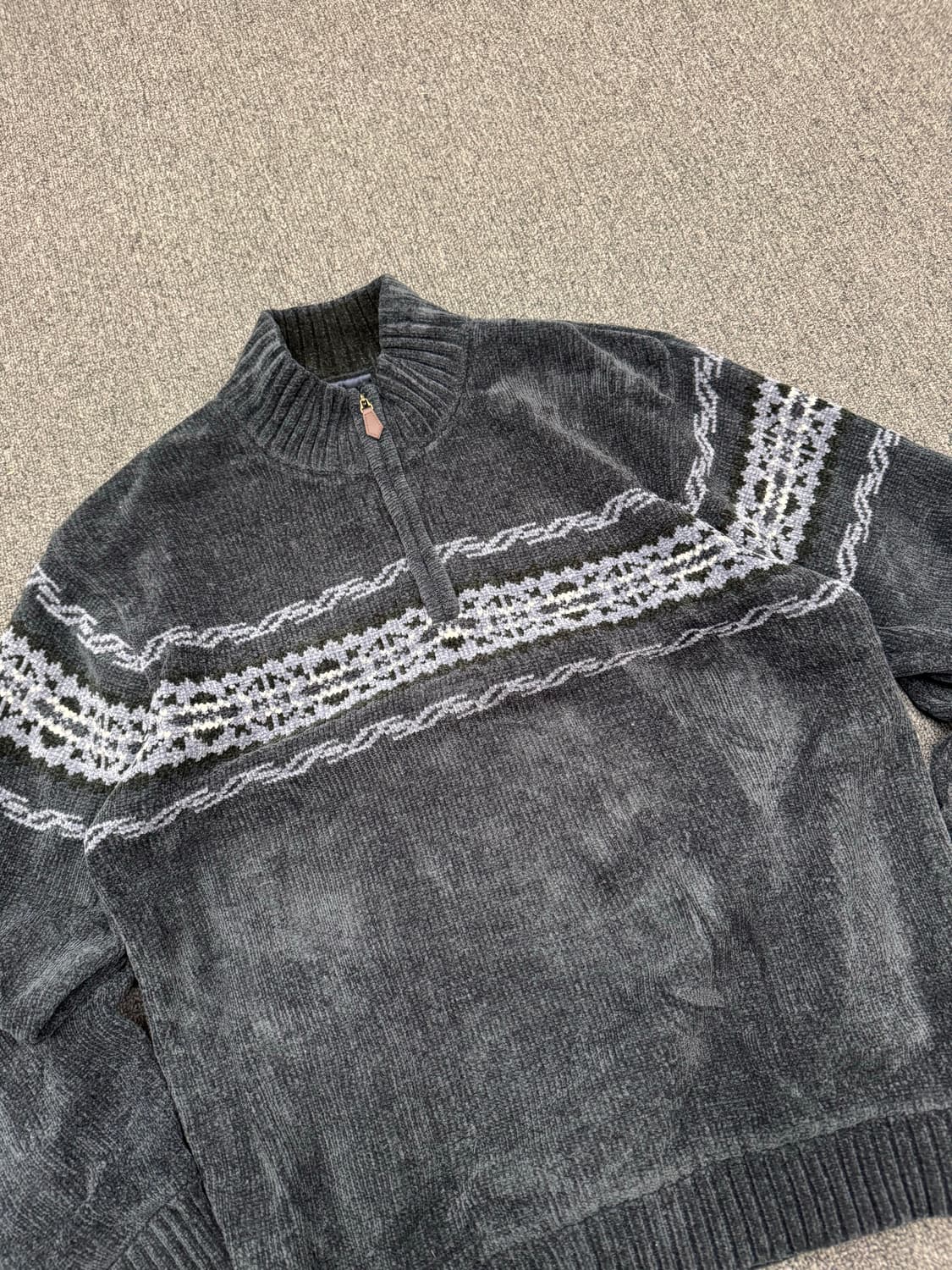 L)Japanese vintage CARBIA 빈티지 패턴 하프니트집업 상품이미지3