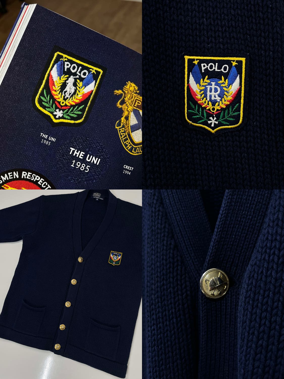 80's 폴로 랄프로렌 인디고 네이비 유니크레스트 금장 가디건 자켓 상품이미지6
