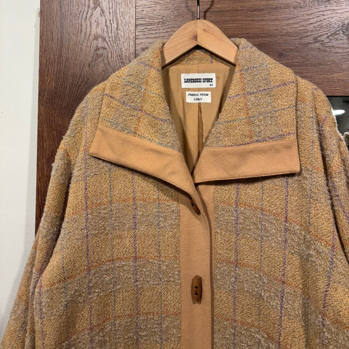 일본 빈티지 루즈핏 부클 빅 카라 체크 더플 울 자켓 투피스 셋업 상품이미지8