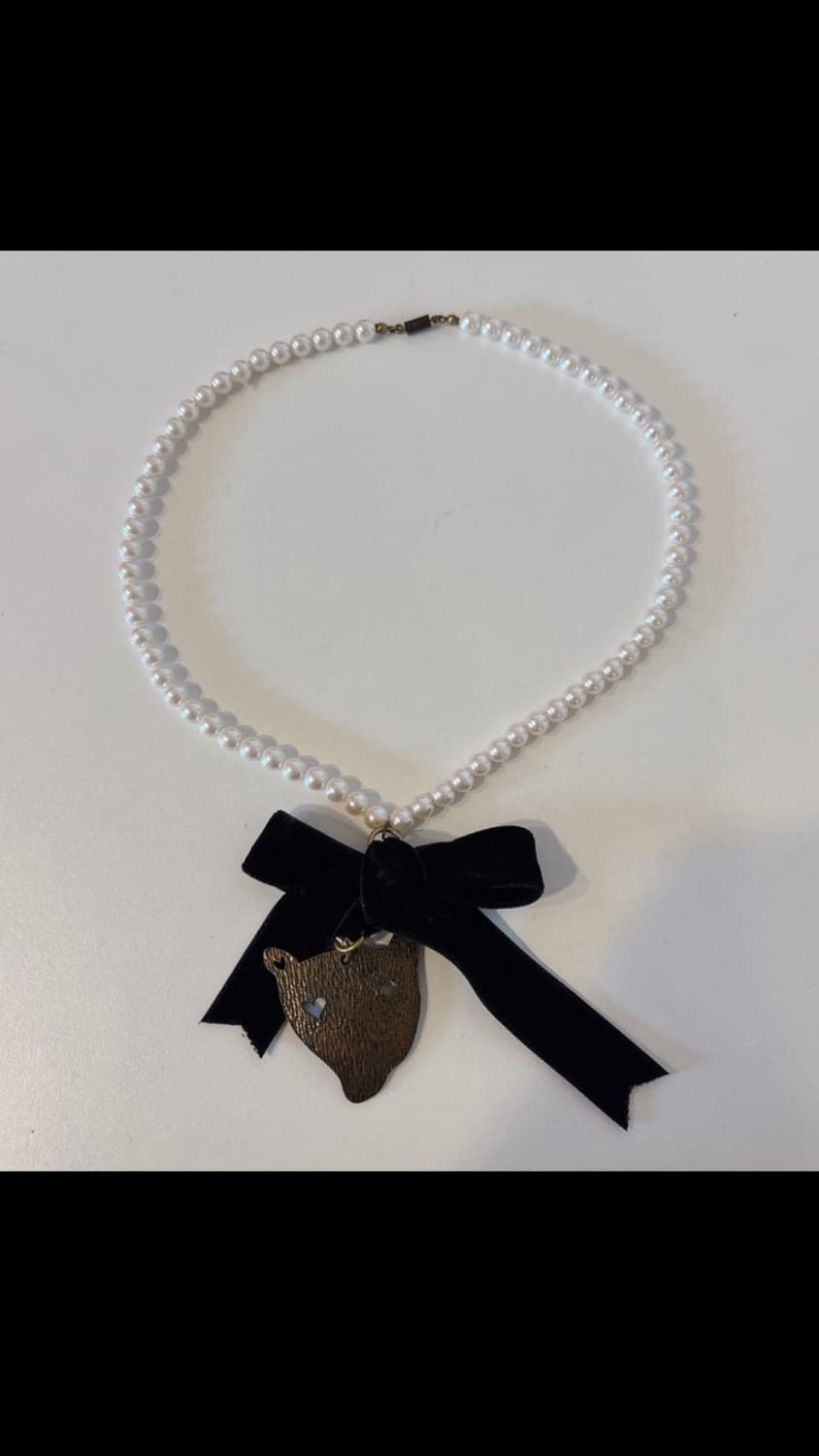 츠모리치사토 진주 벨벳 리본 목걸이 상품이미지1