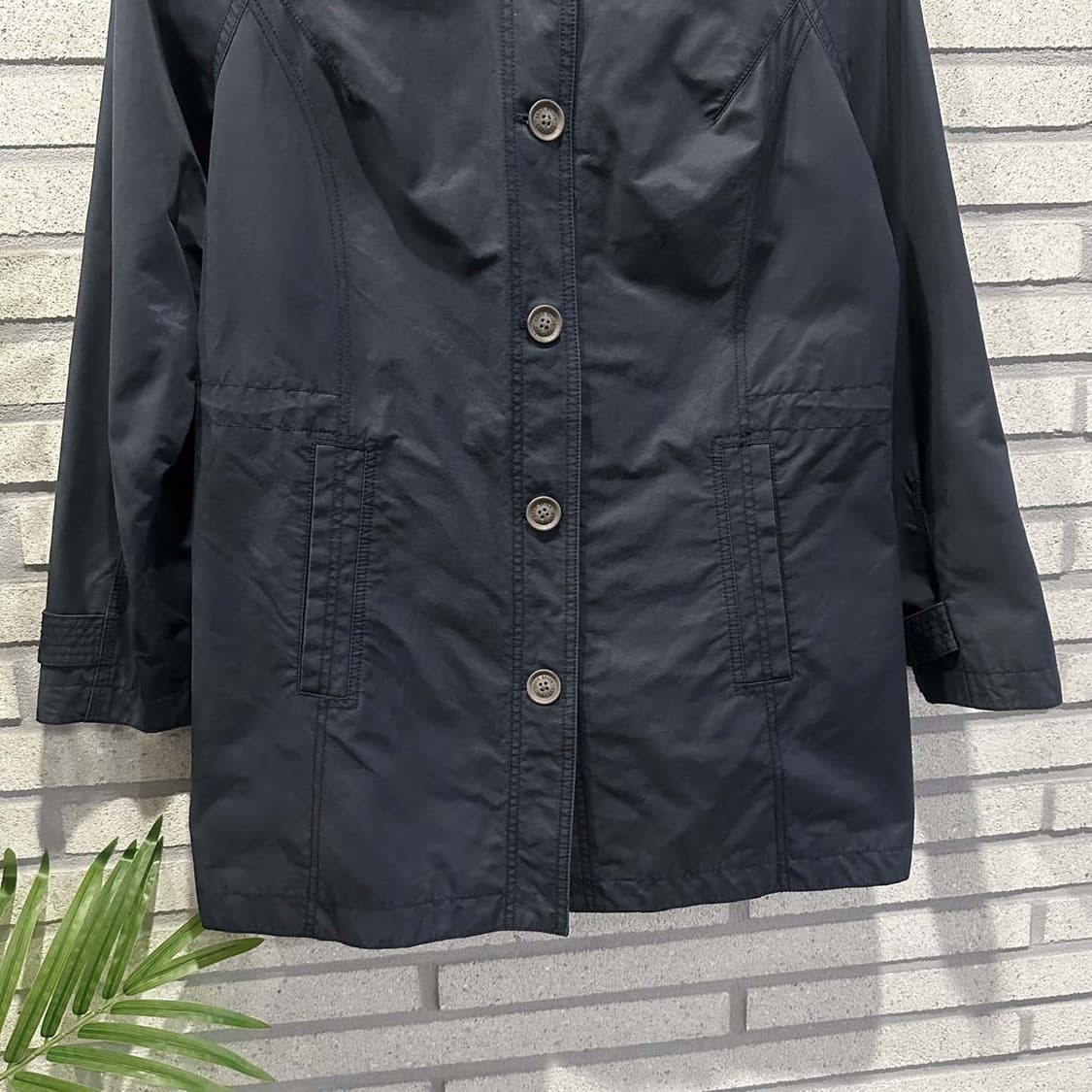 USA VINTAGE 후드 미디 자켓 래글런 허리 스트링 디테일 네이비 상품이미지4