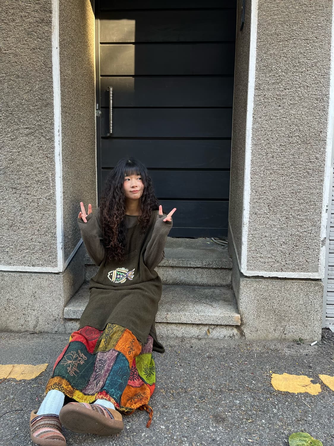 빈티지 히피 카키 레이어드 원피스 상품이미지1