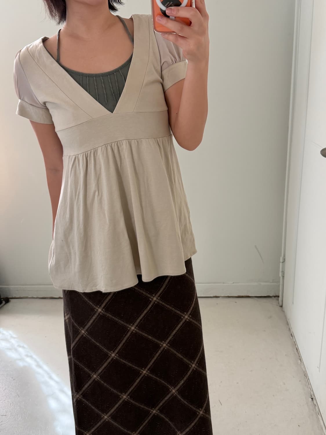 일본빈티지 카키 베이지 레이어드 세트 상품이미지1