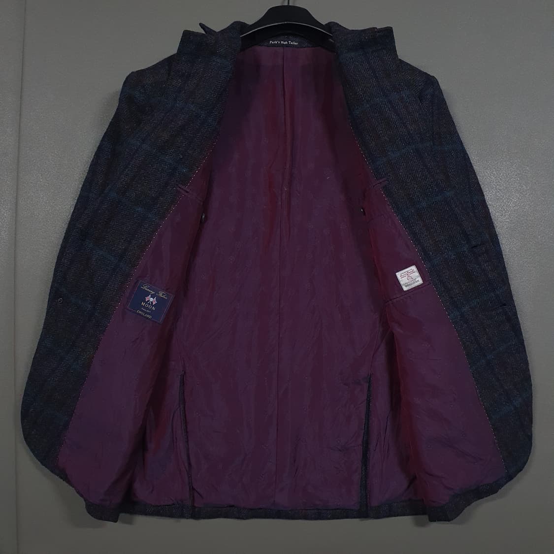 아브라함 문 해리스트위드 퓨어 뉴 울 싱글 금장 버튼 체크 블레이저 자켓 상품이미지6