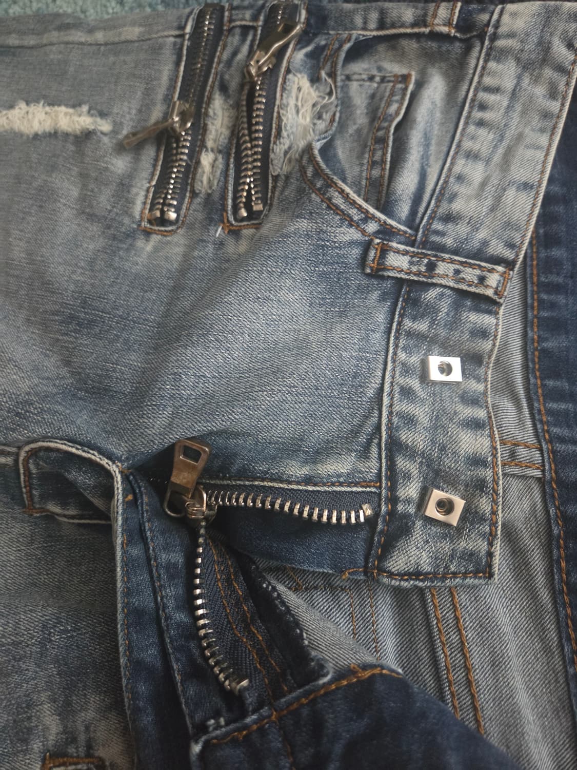 택포)디스트로이드 찢찢 지퍼 바이커진 스키니청바지데님 상품이미지5