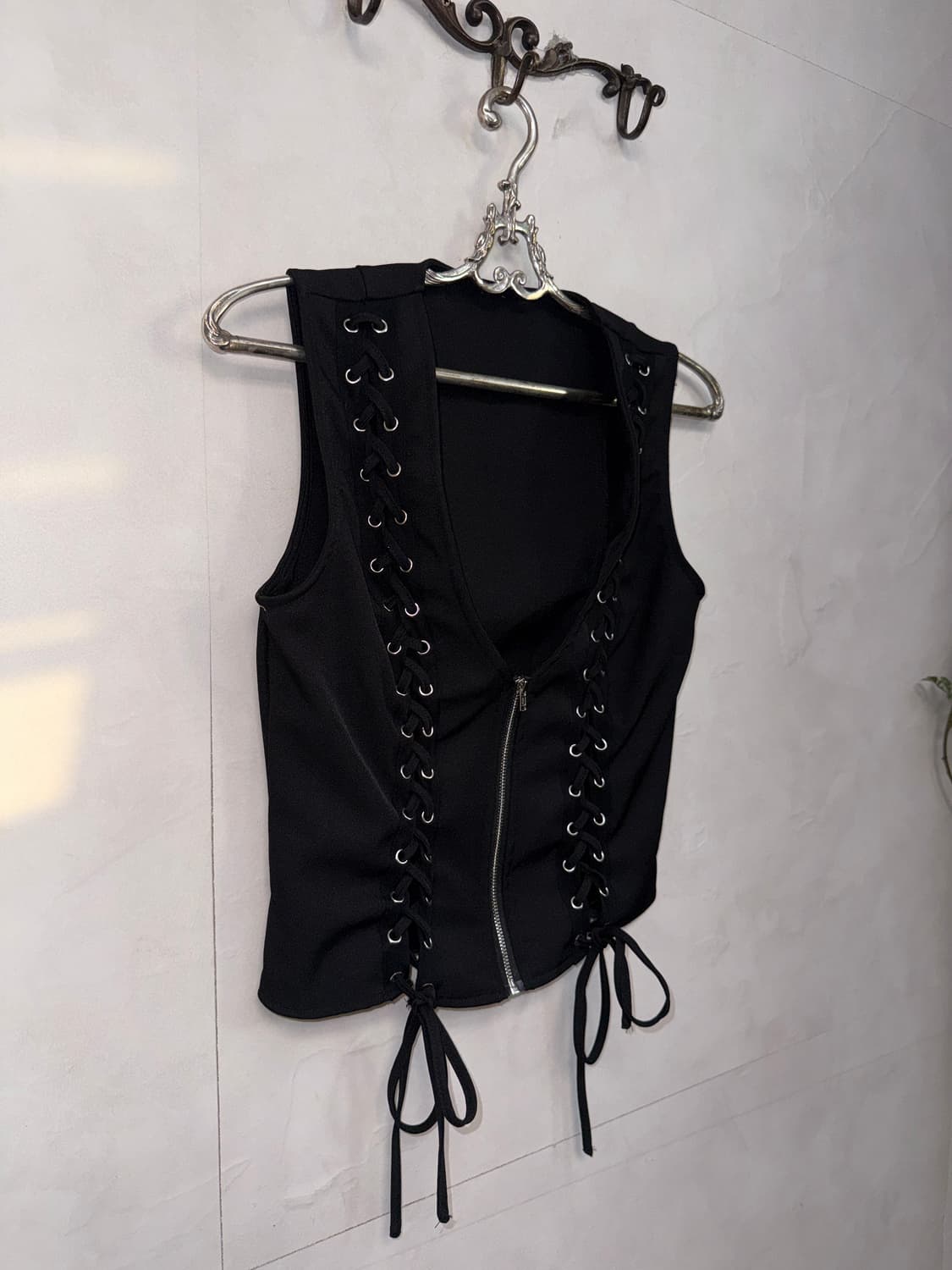 Black corset laceup zipup vest 상품이미지2