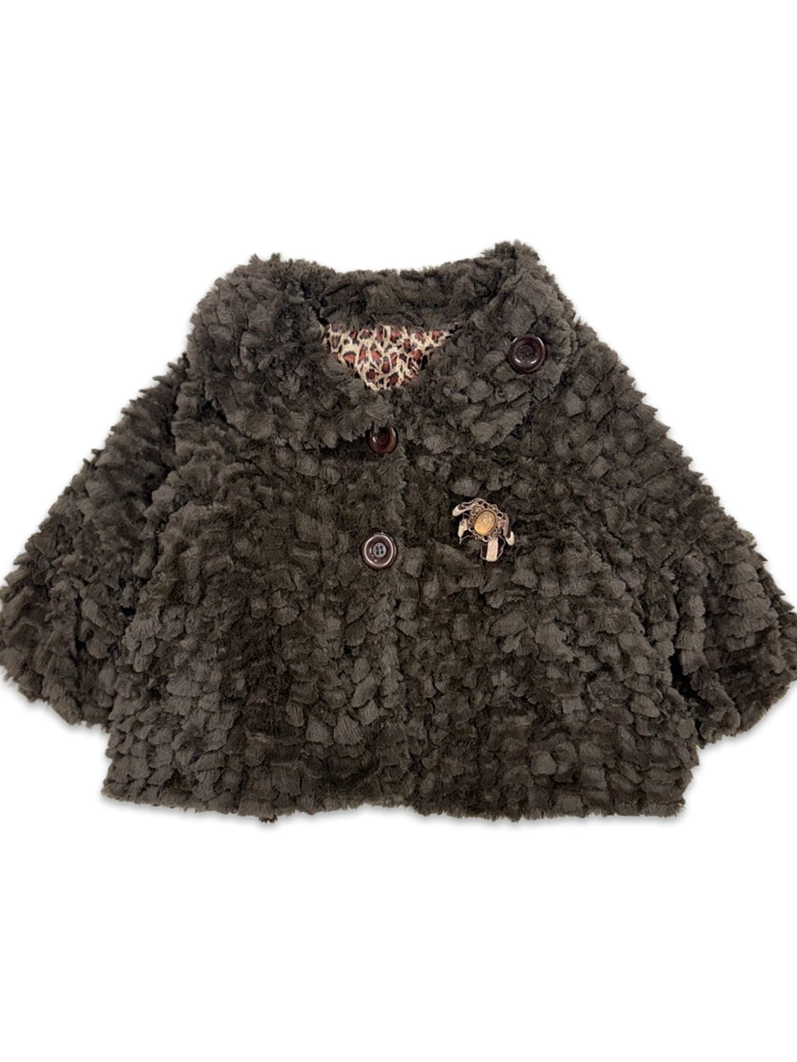 빈티지 브라운 퍼 5부 플레어 숏 코트 상품이미지1