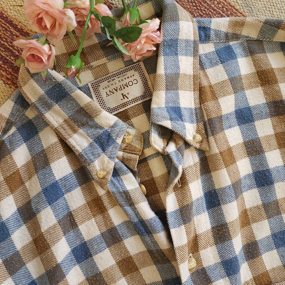 90s 아메리칸 빈티지 체크셔츠 헤비 플란넬 워크셔츠 블루 브라운 L 상품이미지8