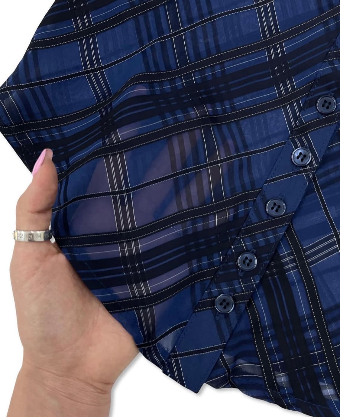 [새상품/M]페일제이드 시스루 체크 셔츠 블라우스 네이비&블랙 상품이미지5