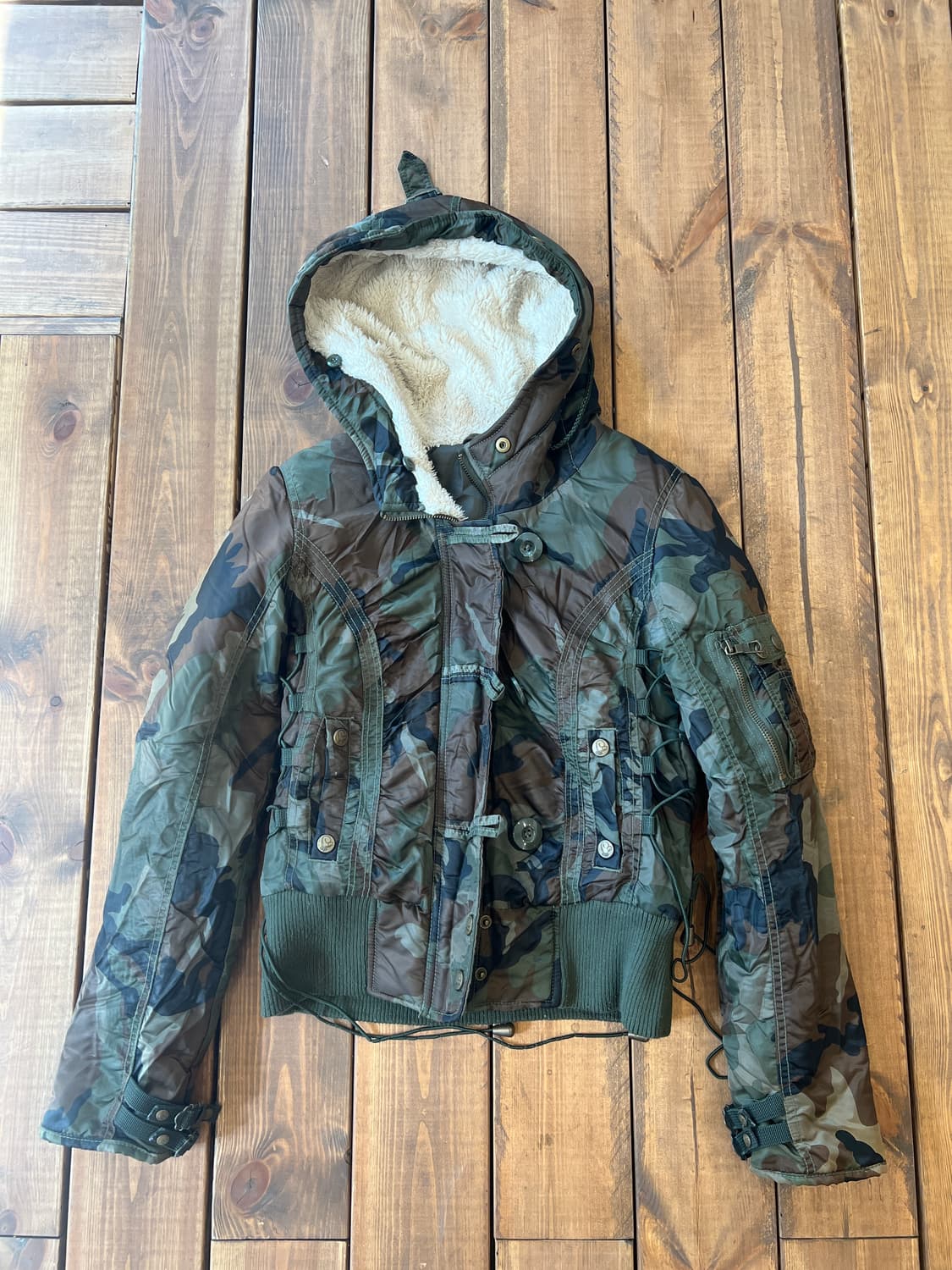 카키 카모 플리스 후드 자켓 상품이미지6