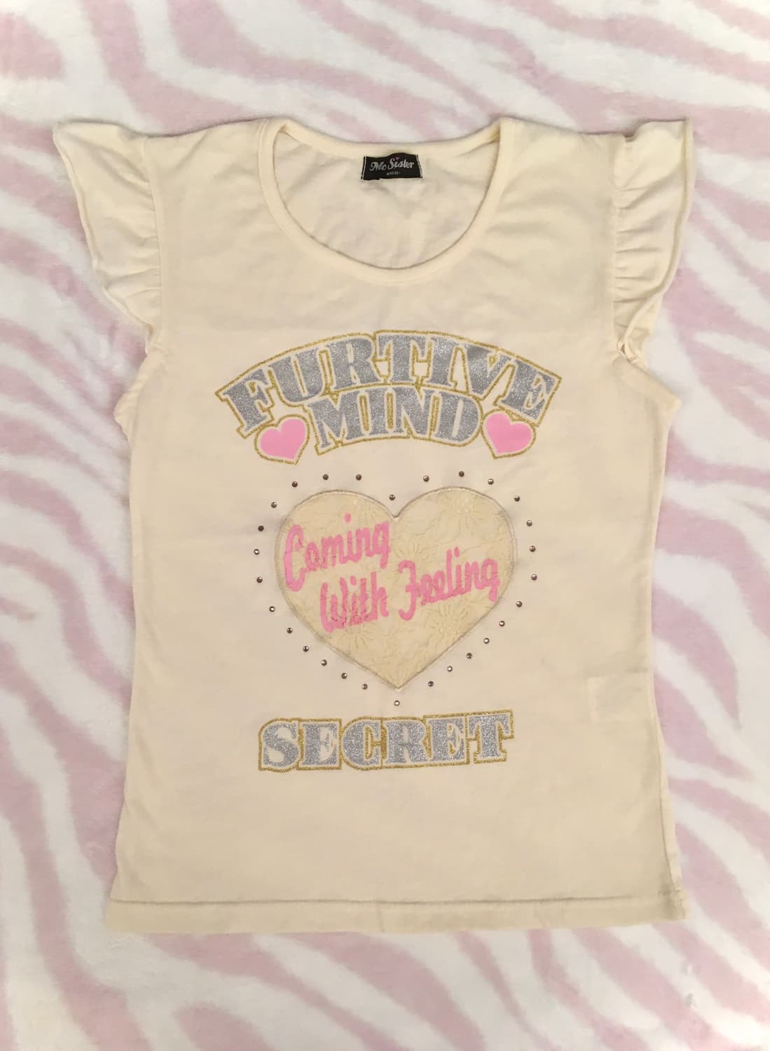 아이보리 레이스하트 히메갸루 실버레터링 반팔 티셔츠 달천깔 상품이미지2