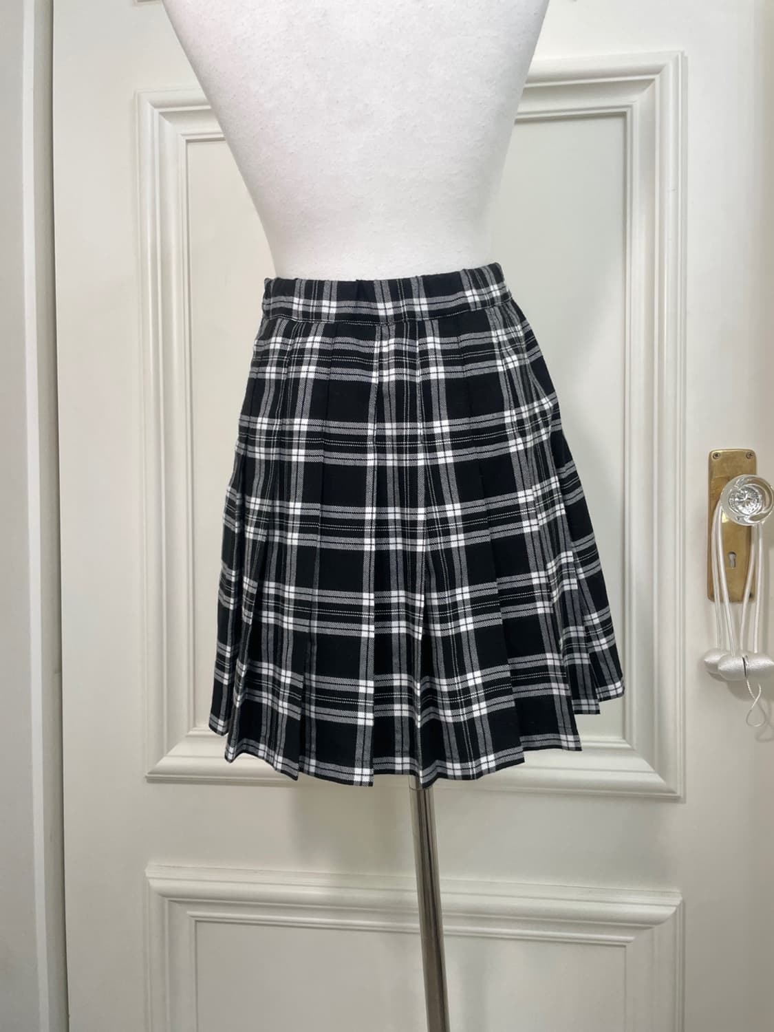 black white check pleats mini skirt 상품이미지4