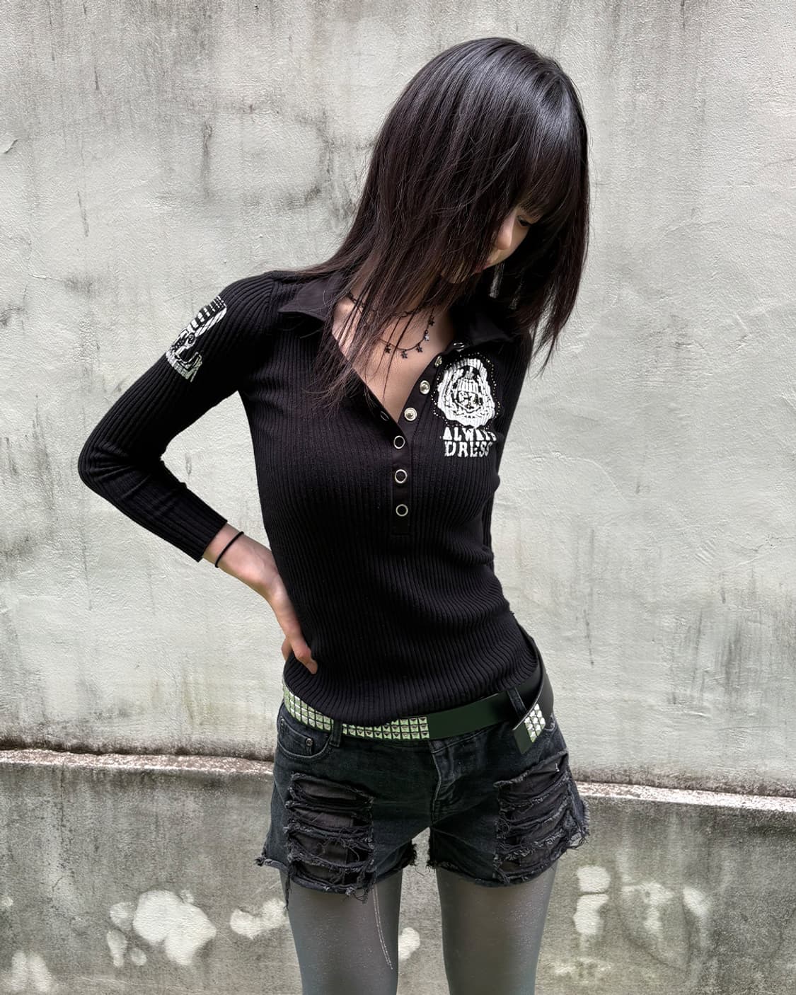 00's punk printing slim fit long sleeves 상품이미지1