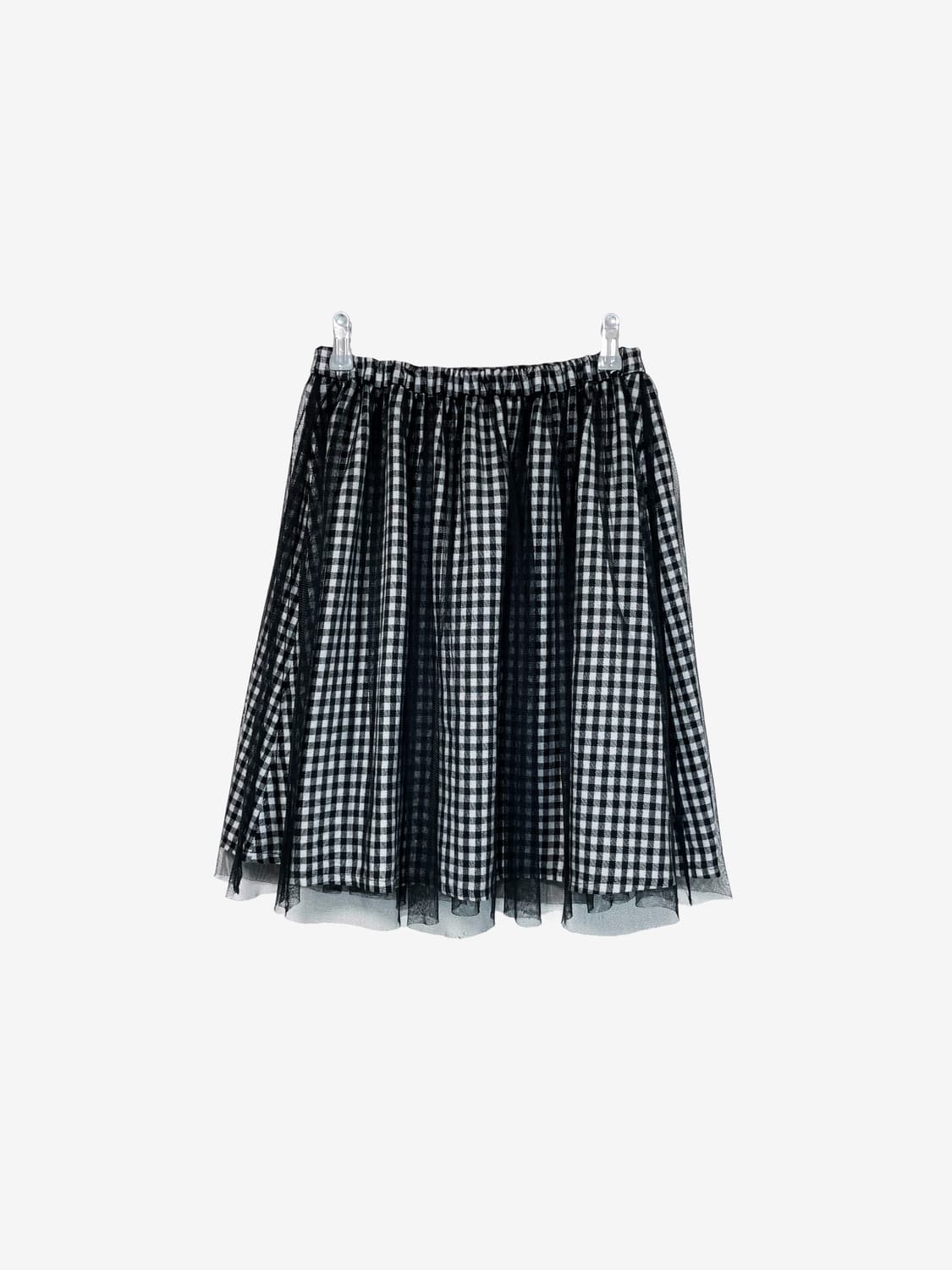 Gingham Chiffon Midi Skirt - Black 상품이미지8