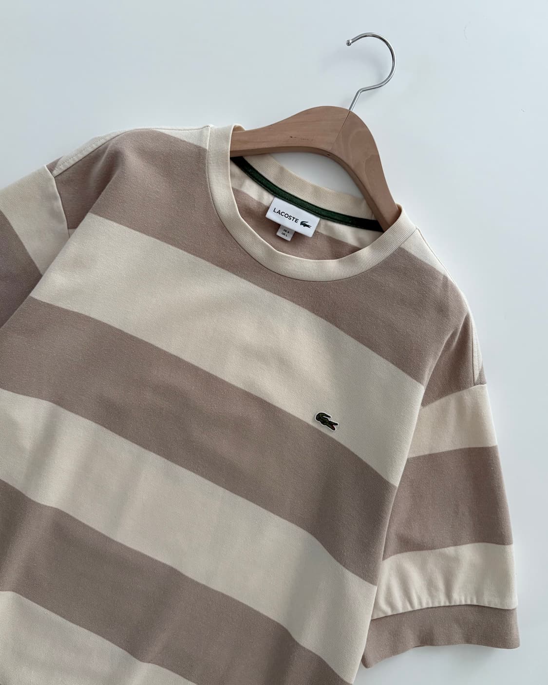 Lacoste 라코스테 베이지 단가라 코튼 티셔츠 상품이미지5