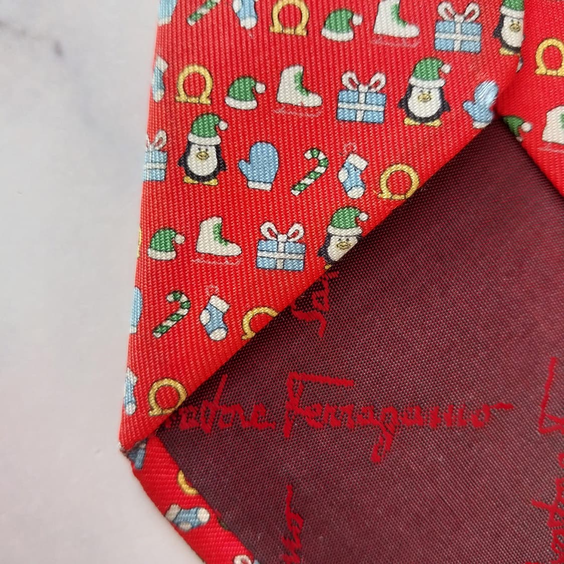 살바토레 페라가모 실크 크리스마스 모티브 넥타이 8cm A등급 k2017 상품이미지6