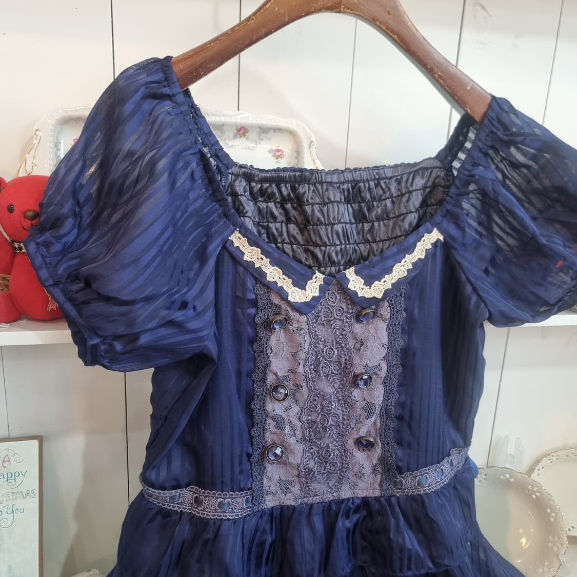 axes femme(엑시즈팜) 네이비 스트라이프 레이스 원피스 상품이미지3