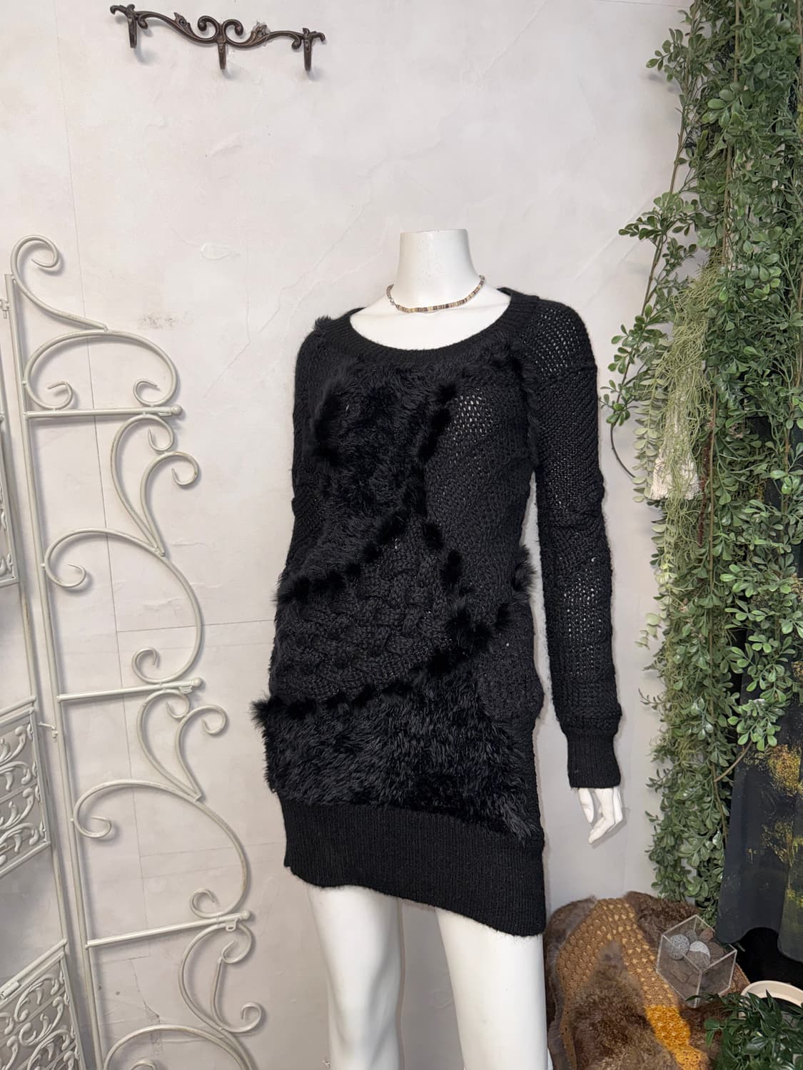 Obzee black rabbit fur trimming wool ops 상품이미지1