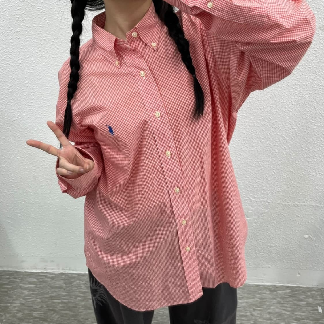 폴로 랄프로렌 블루포니 레드 잔체크 셔츠 L 상품이미지6