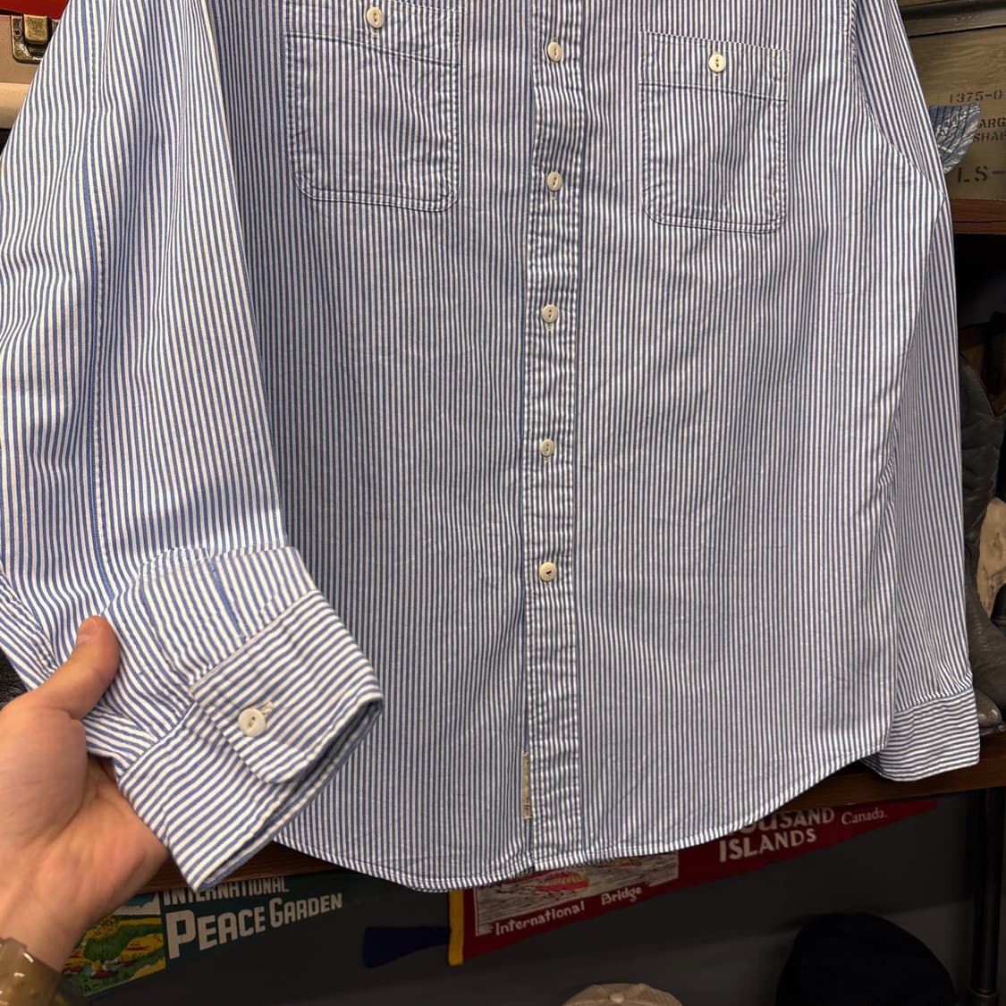 90s 폴로 랄프로렌 히코리 스트라이프 워크셔츠 캣아이 2포켓 N794 상품이미지4