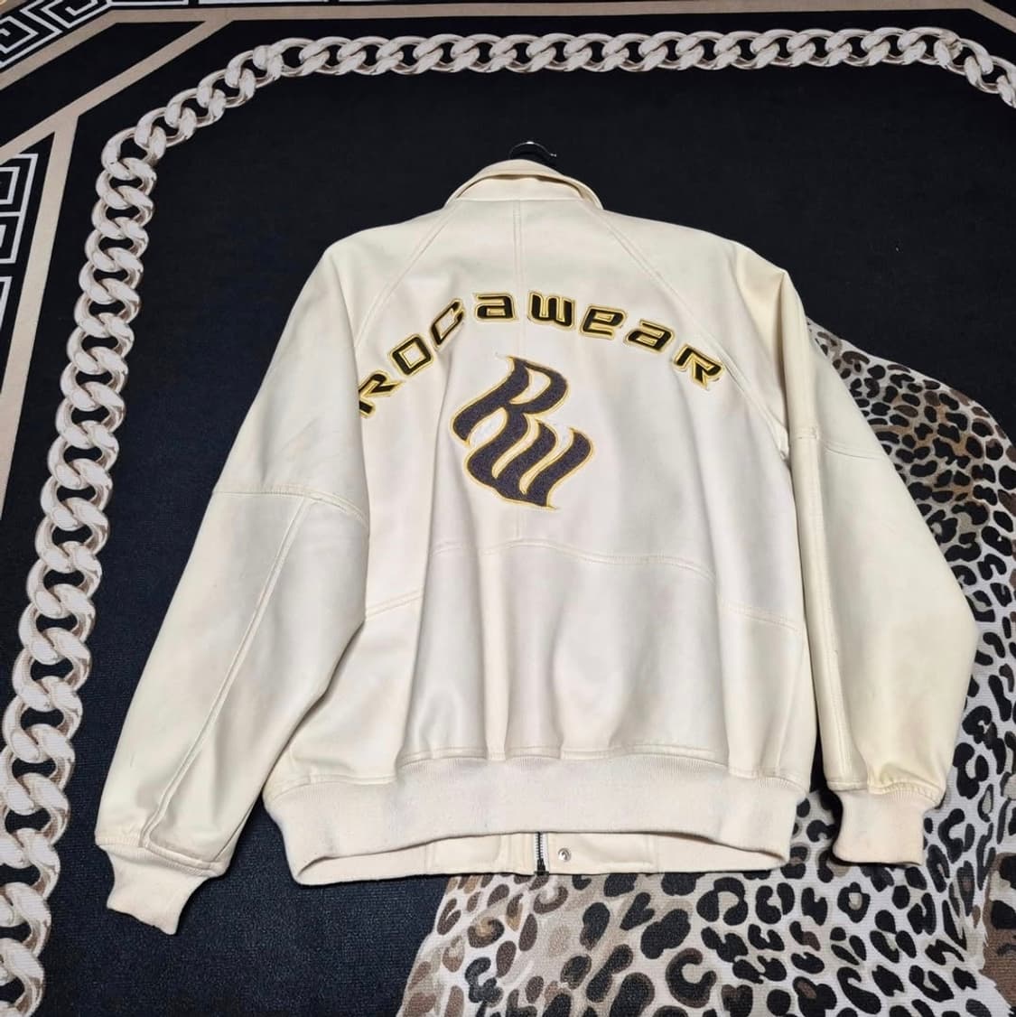 (희귀)90's 로카웨어 빅로고 올드스쿨 화이트 레더 가죽 자켓 L 상품이미지1